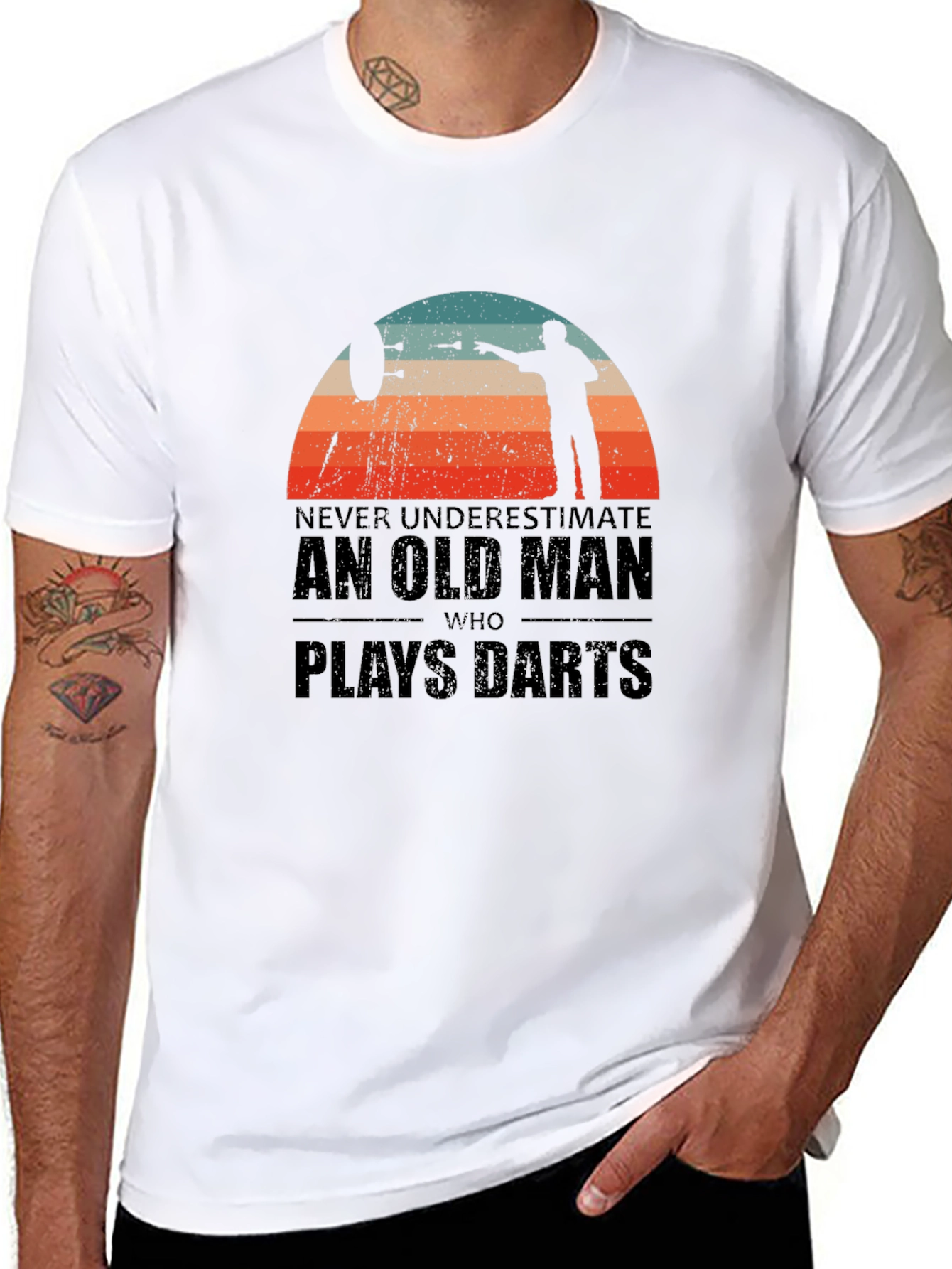 Black Never Underestimate Old Man Darts T-Shirt view 8