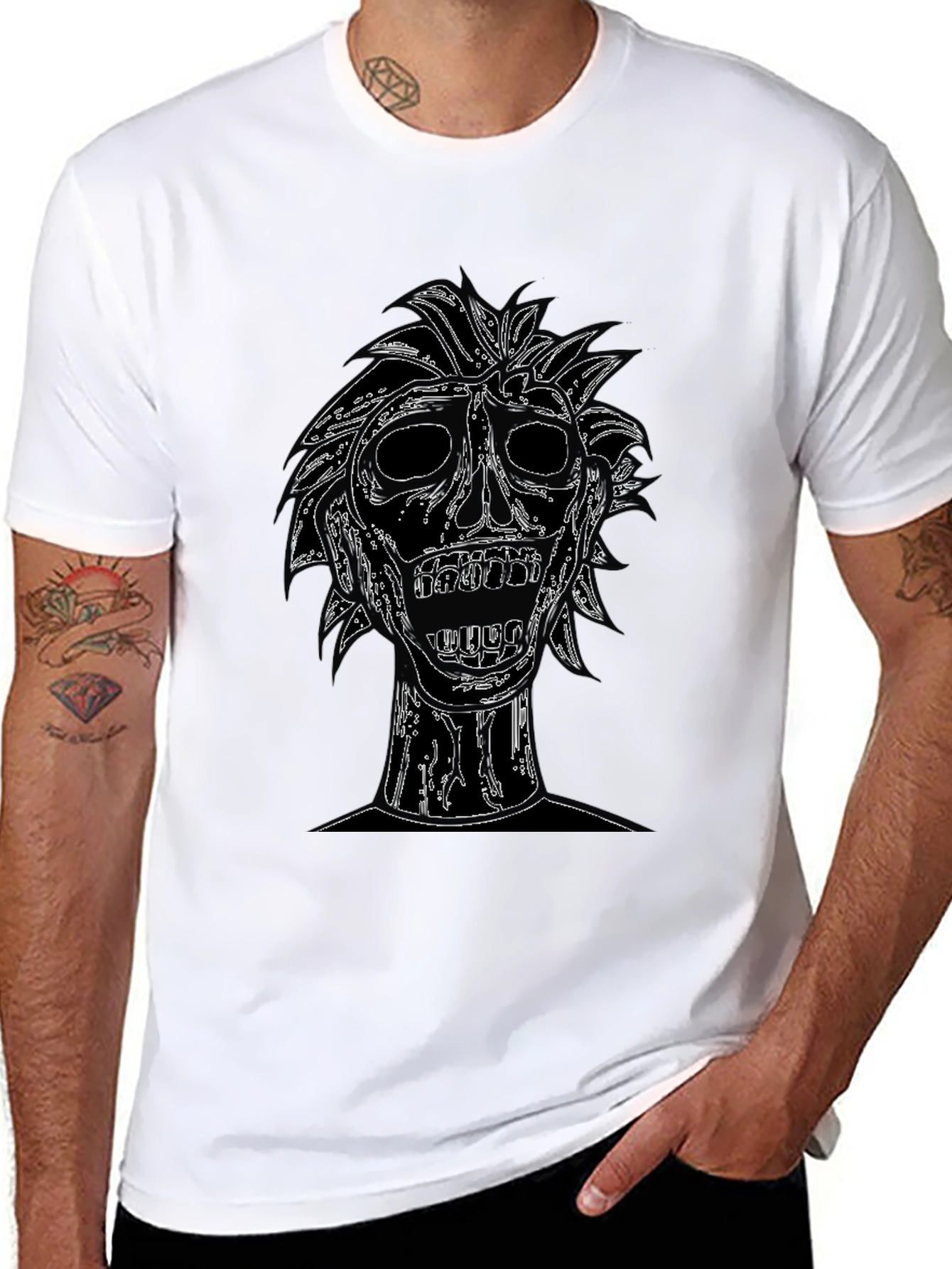 Black Edgy Skull Graphic Tee - Black Cotton T-Shirt view 8