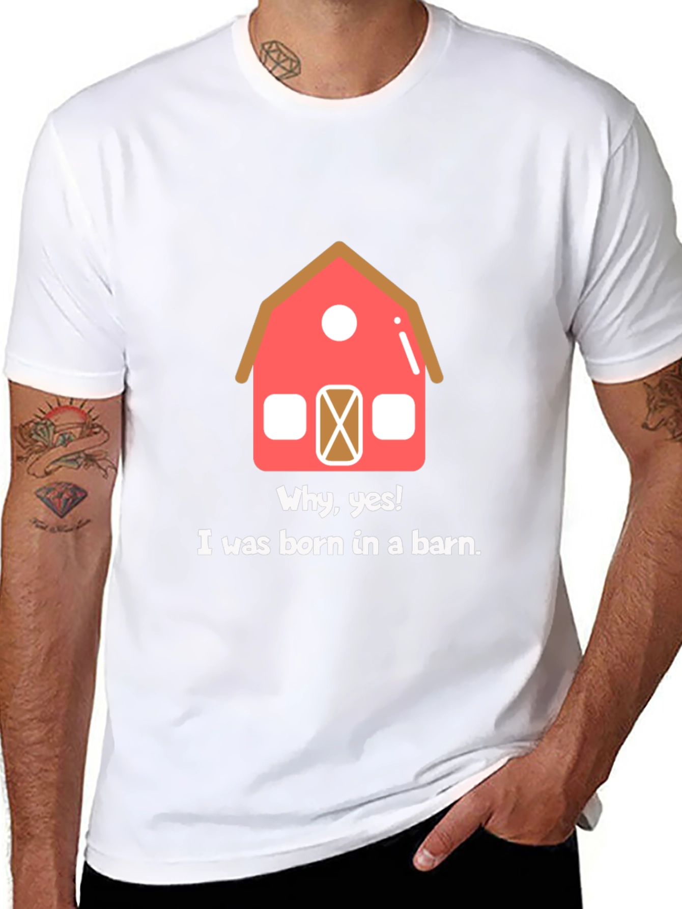 Black Born in a Barn Funny Graphic T-Shirt view 8