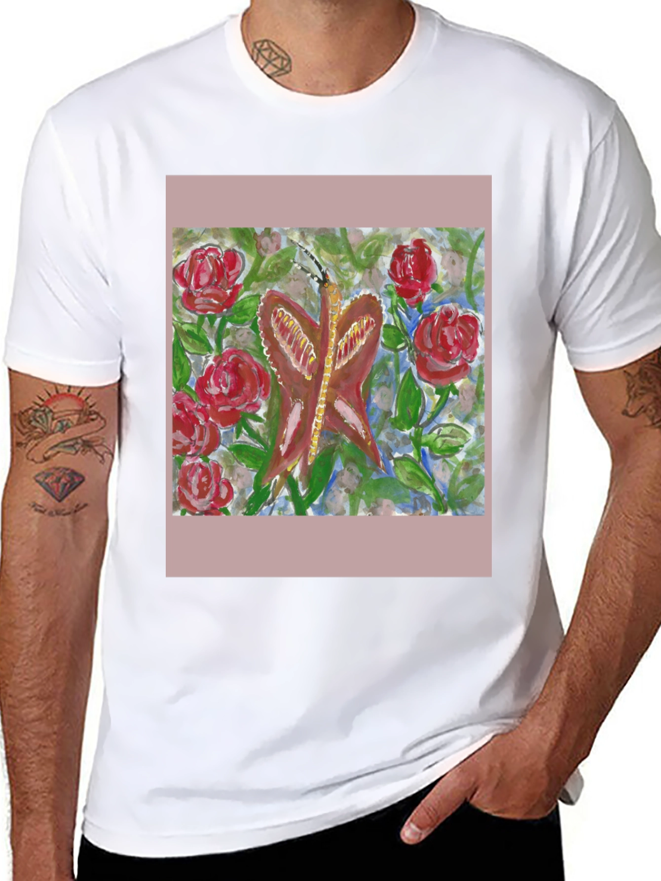 Black Butterfly and Roses Graphic Tee - Artistic Design view 8