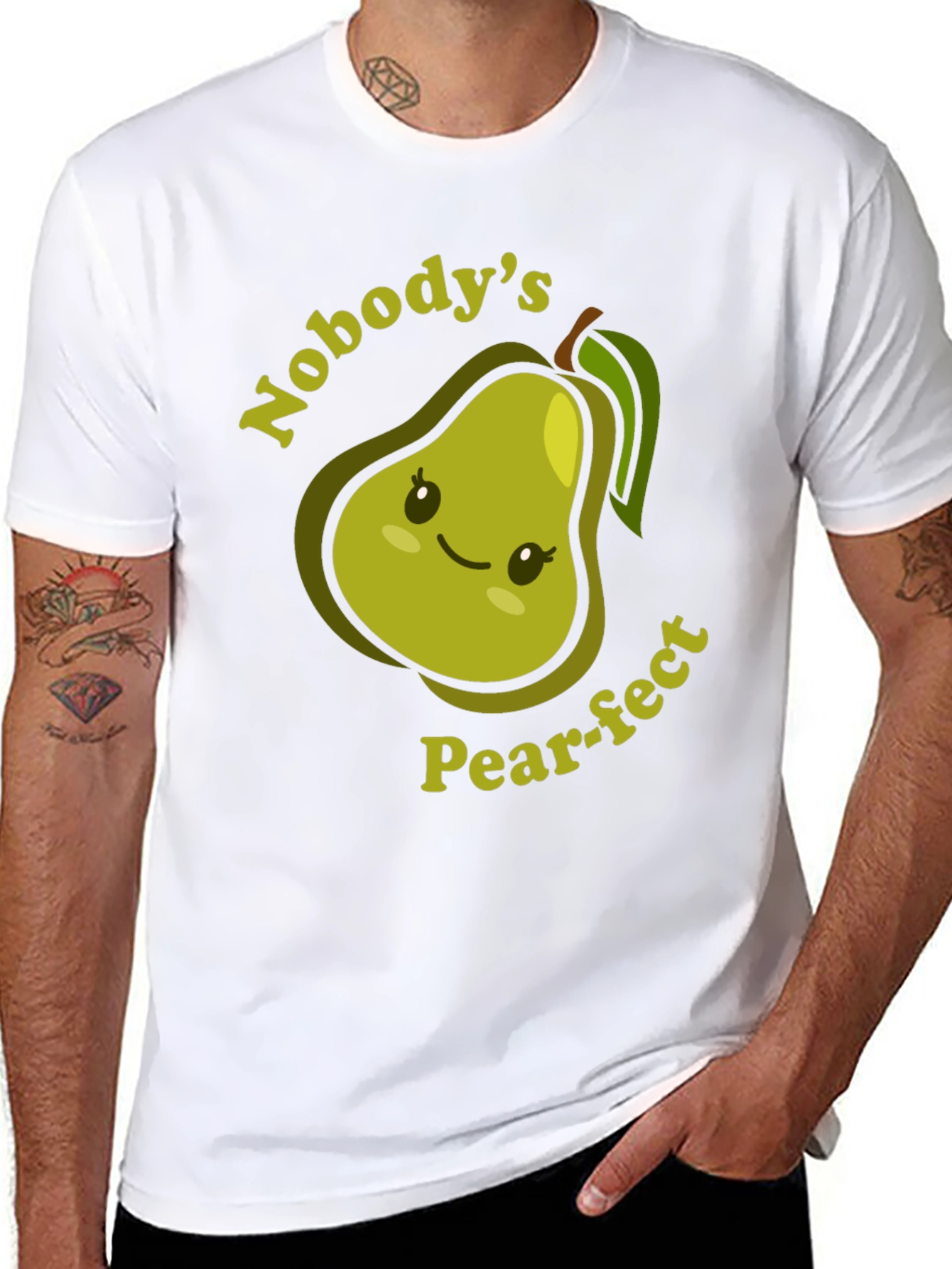 Black Nobody's Pear-fect T-Shirt Cute Fruit Pun Tee view 8