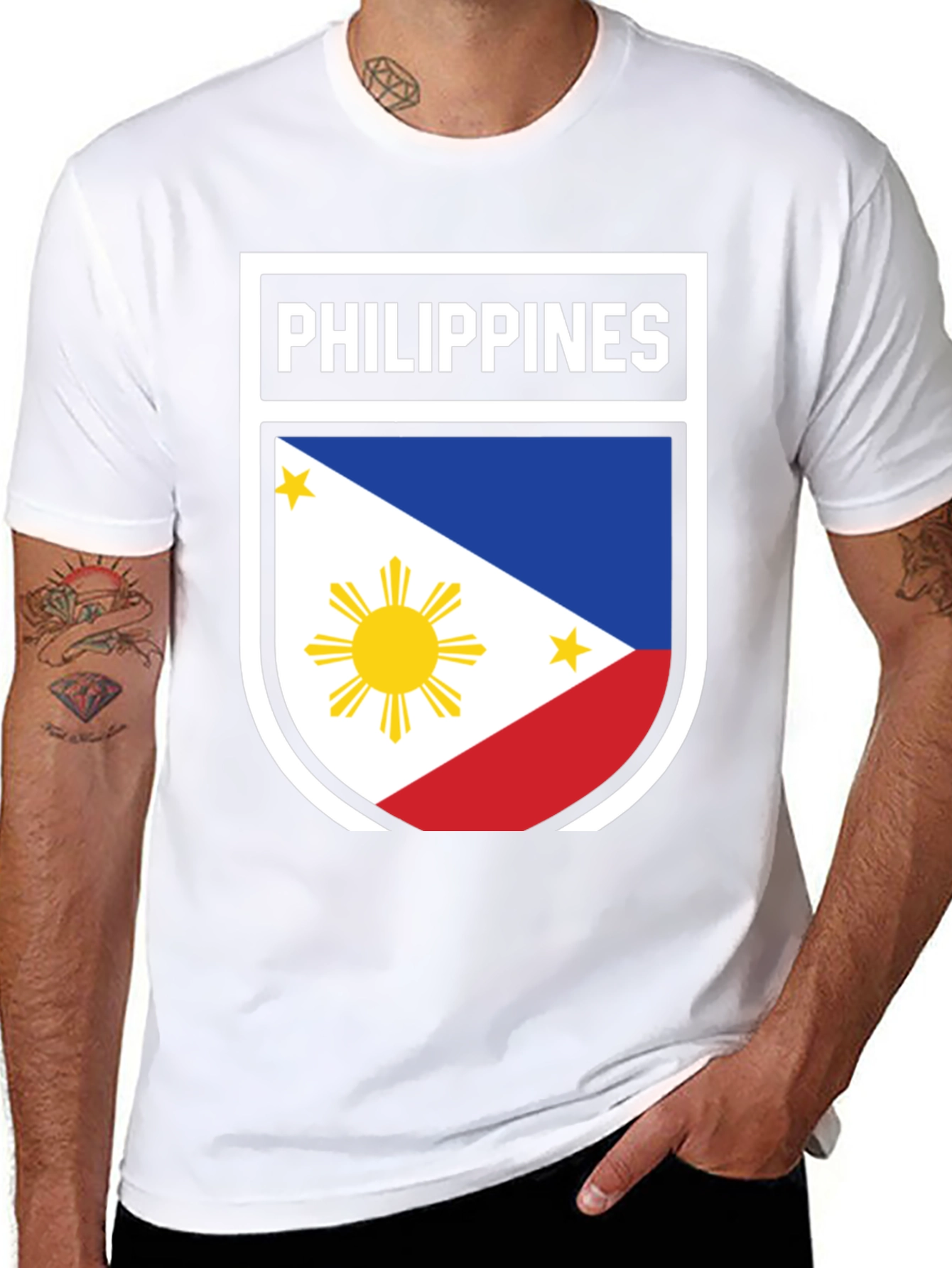 Black Philippines Flag Shield T-Shirt - Patriotic Filipino Pride view 8