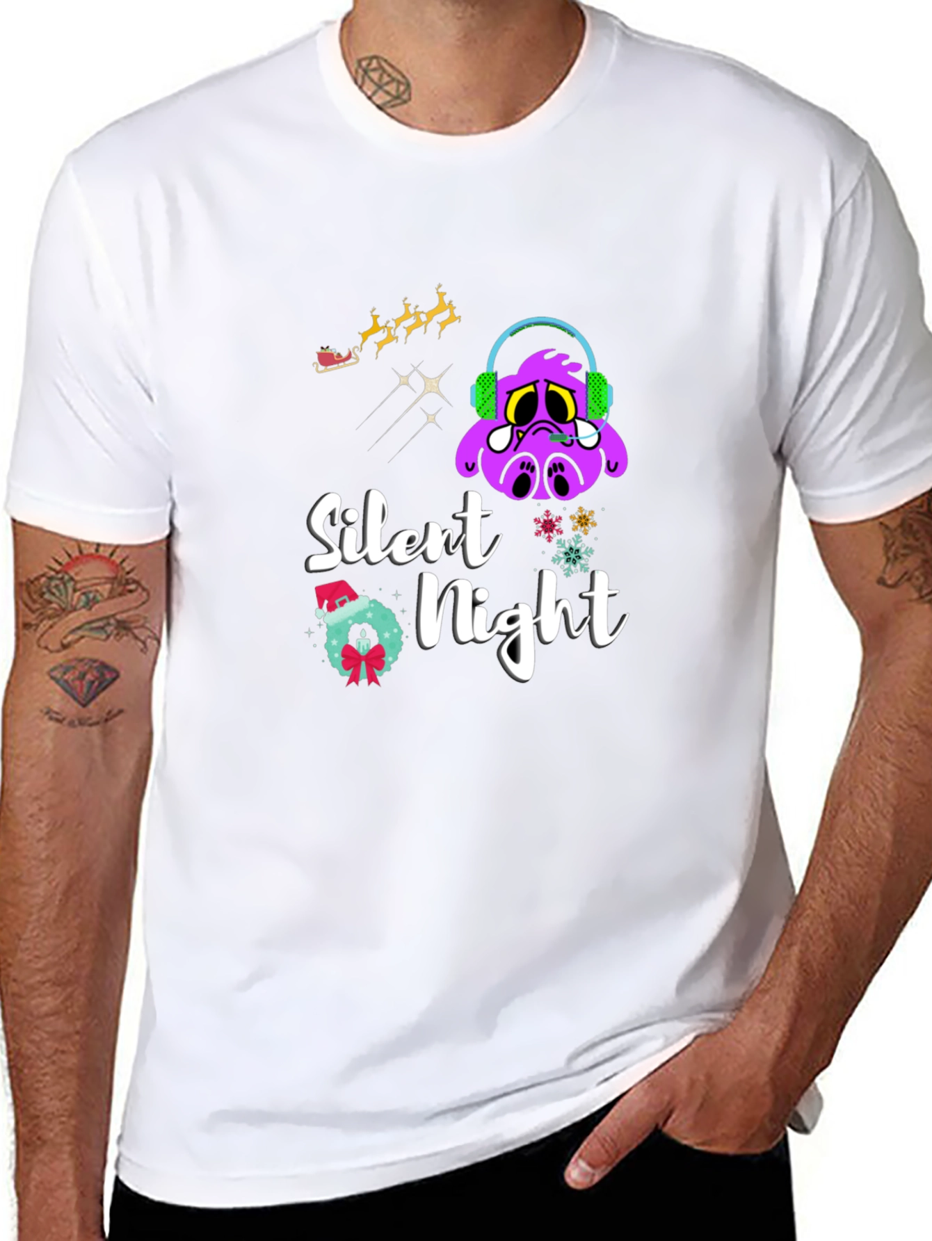 Black Silent Night Graphic T-Shirt - Christmas Holiday Tee view 8