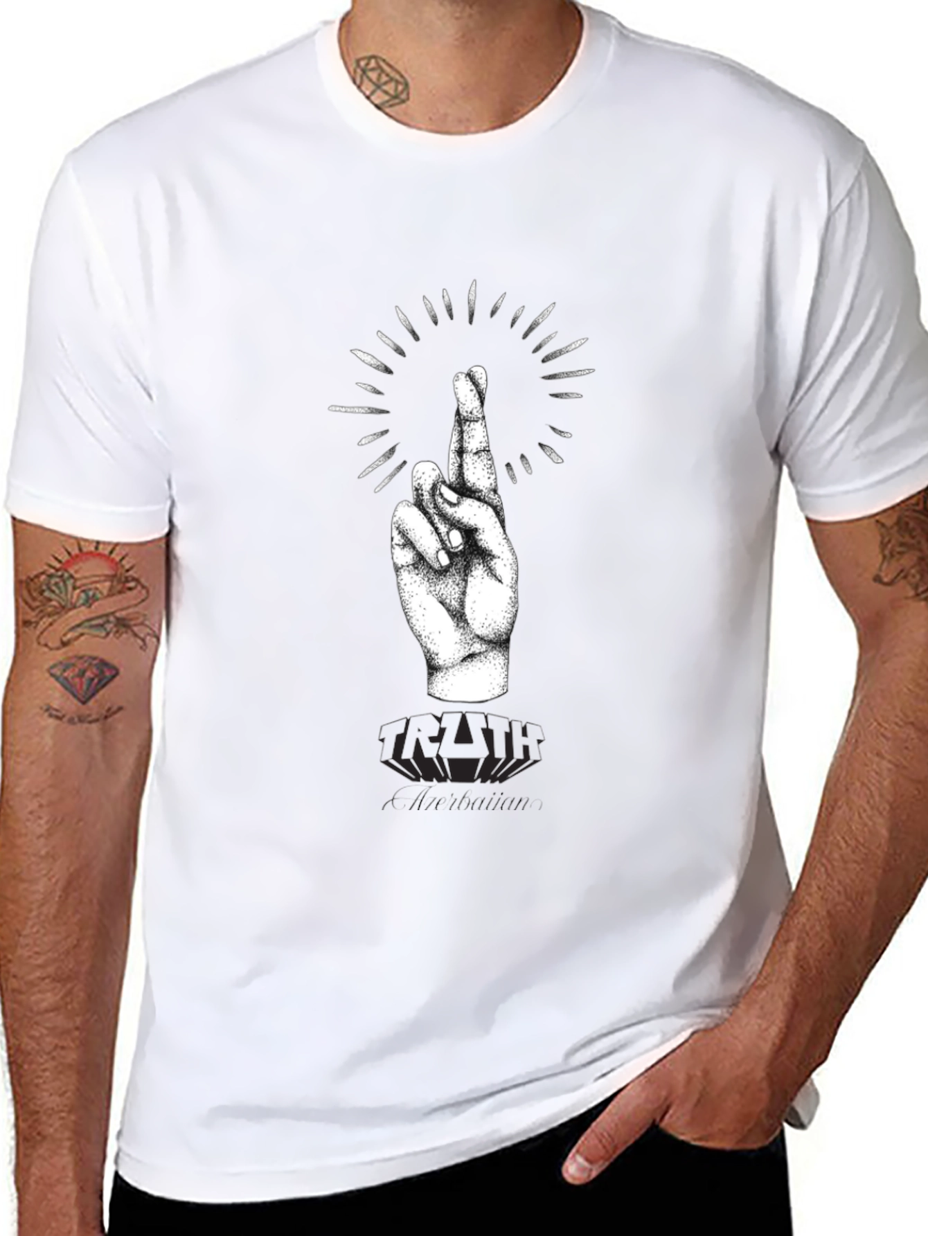 Black Black T-Shirt with Crossed Fingers Graphic view 8