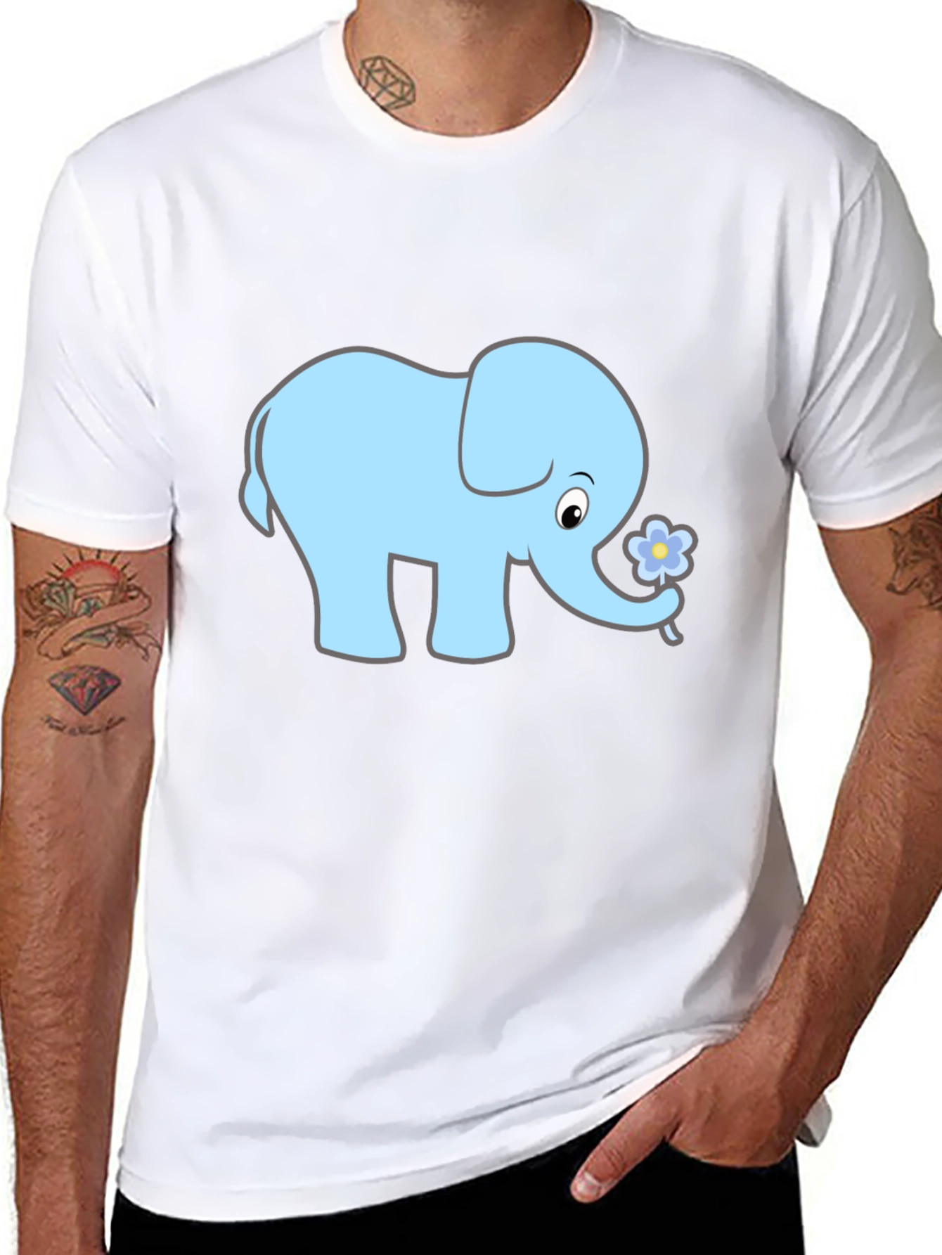 Black Cute Elephant Graphic Tee - Black view 8