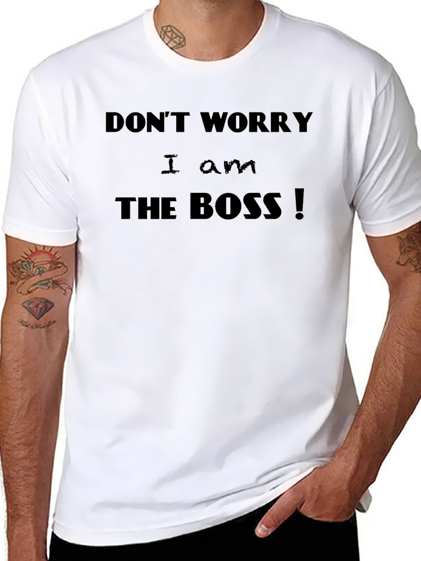 Black I Am The Boss! Men's Crew Neck T-Shirt view 8