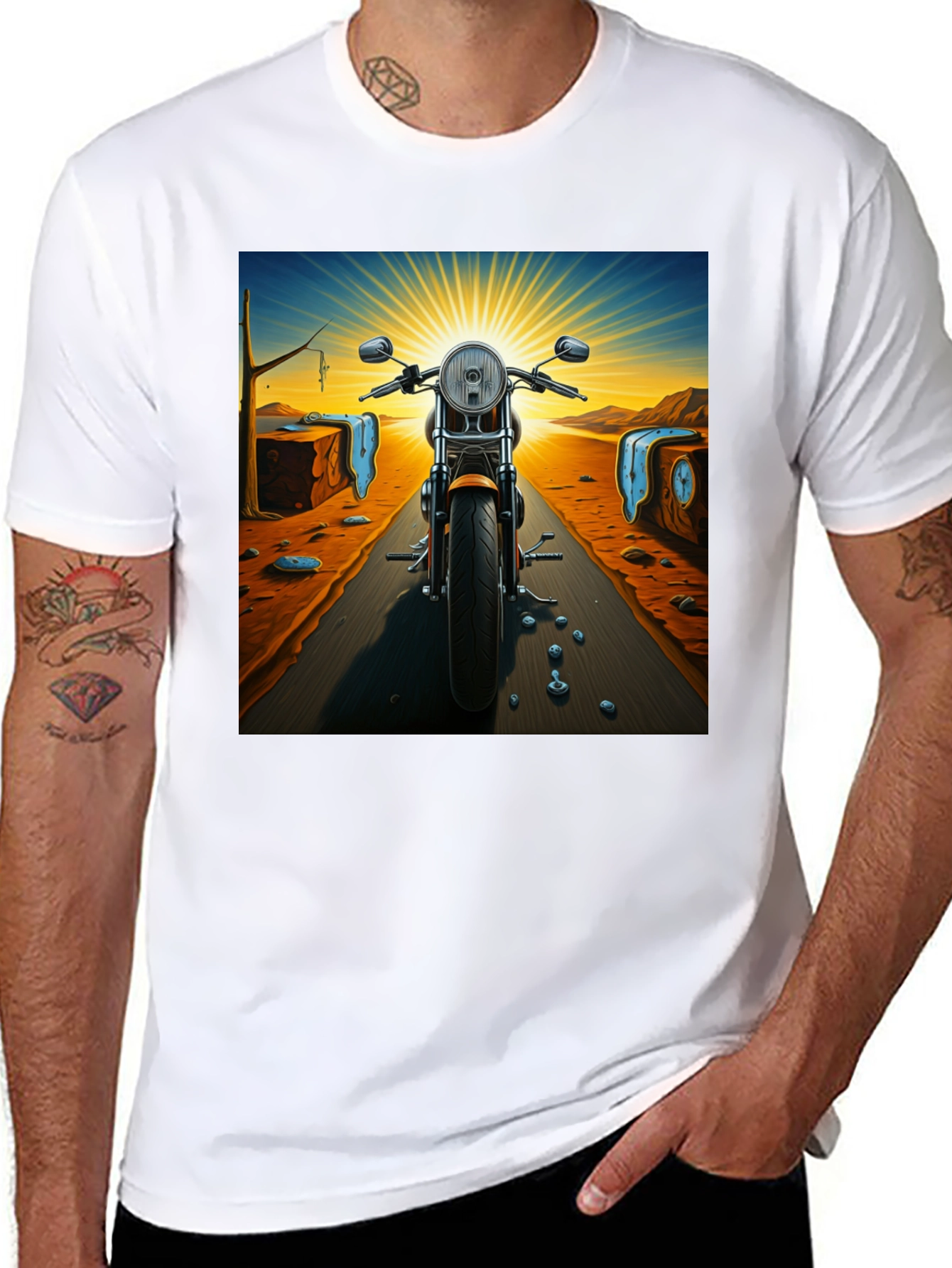 Black Surreal Motorcycle Ride T-Shirt view 8
