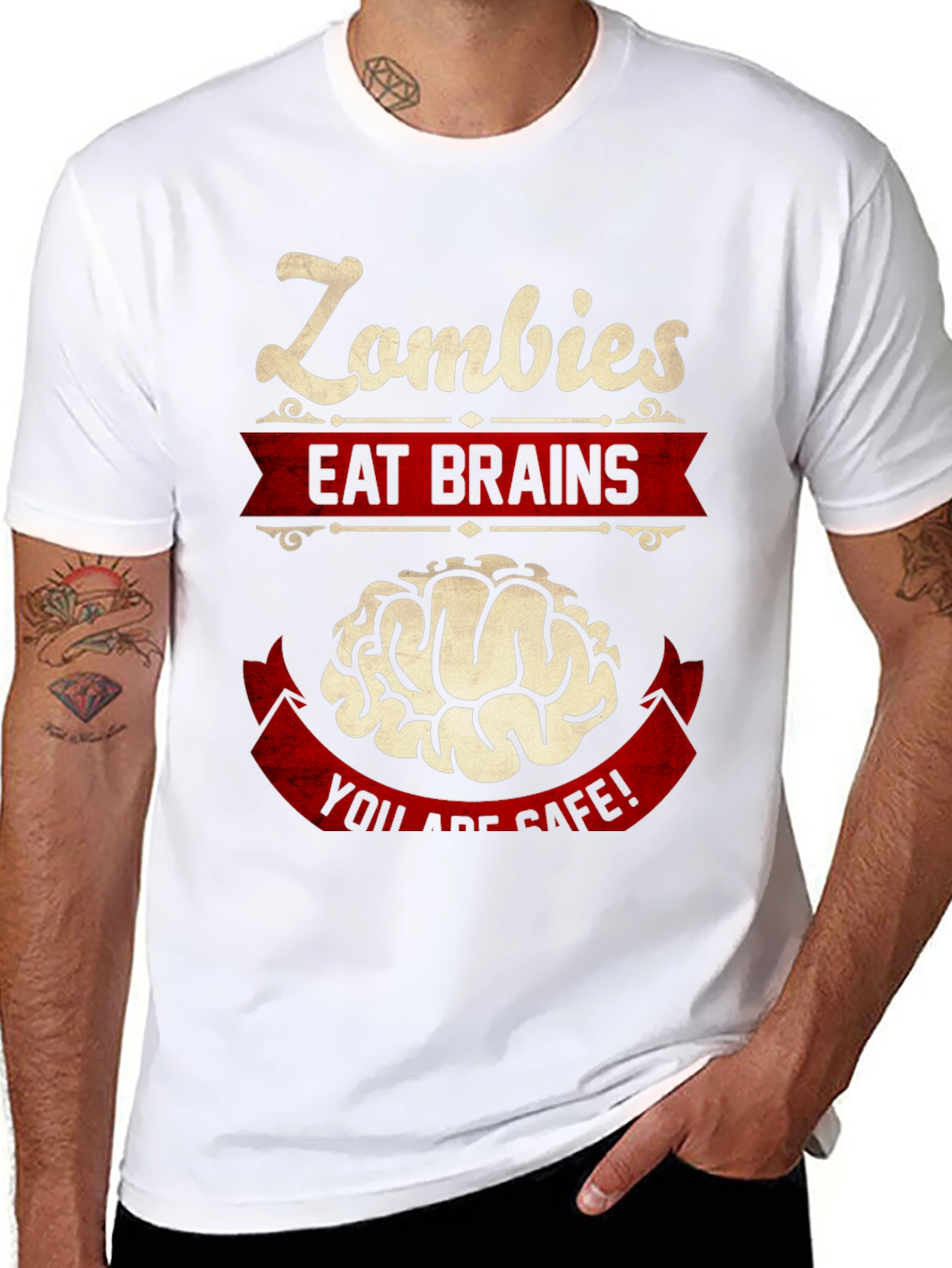 Black Zombies Eat Brains Graphic T-Shirt - Humor Tee view 8