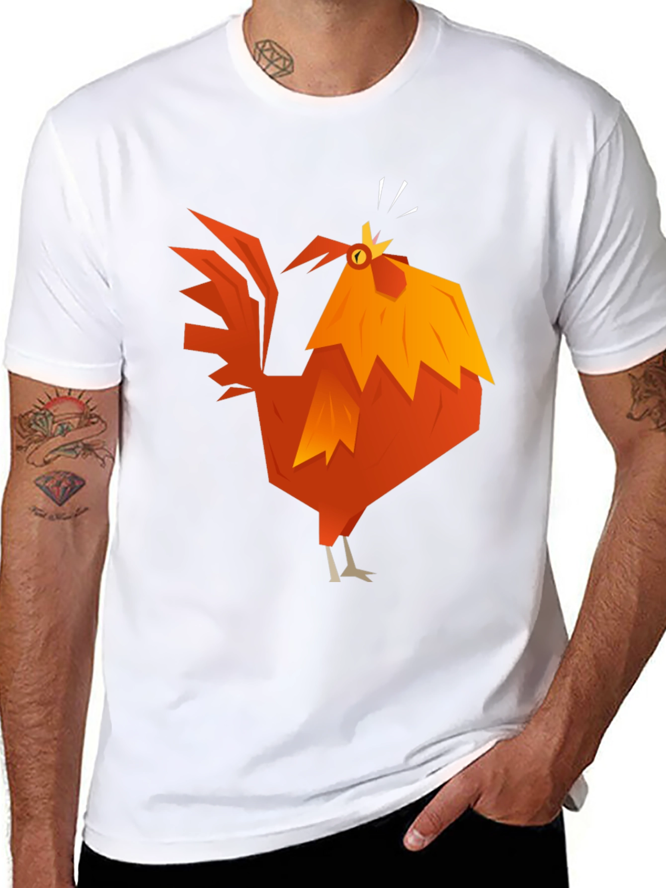 Black Geometric Rooster Graphic Tee - Black Cotton Blend view 8