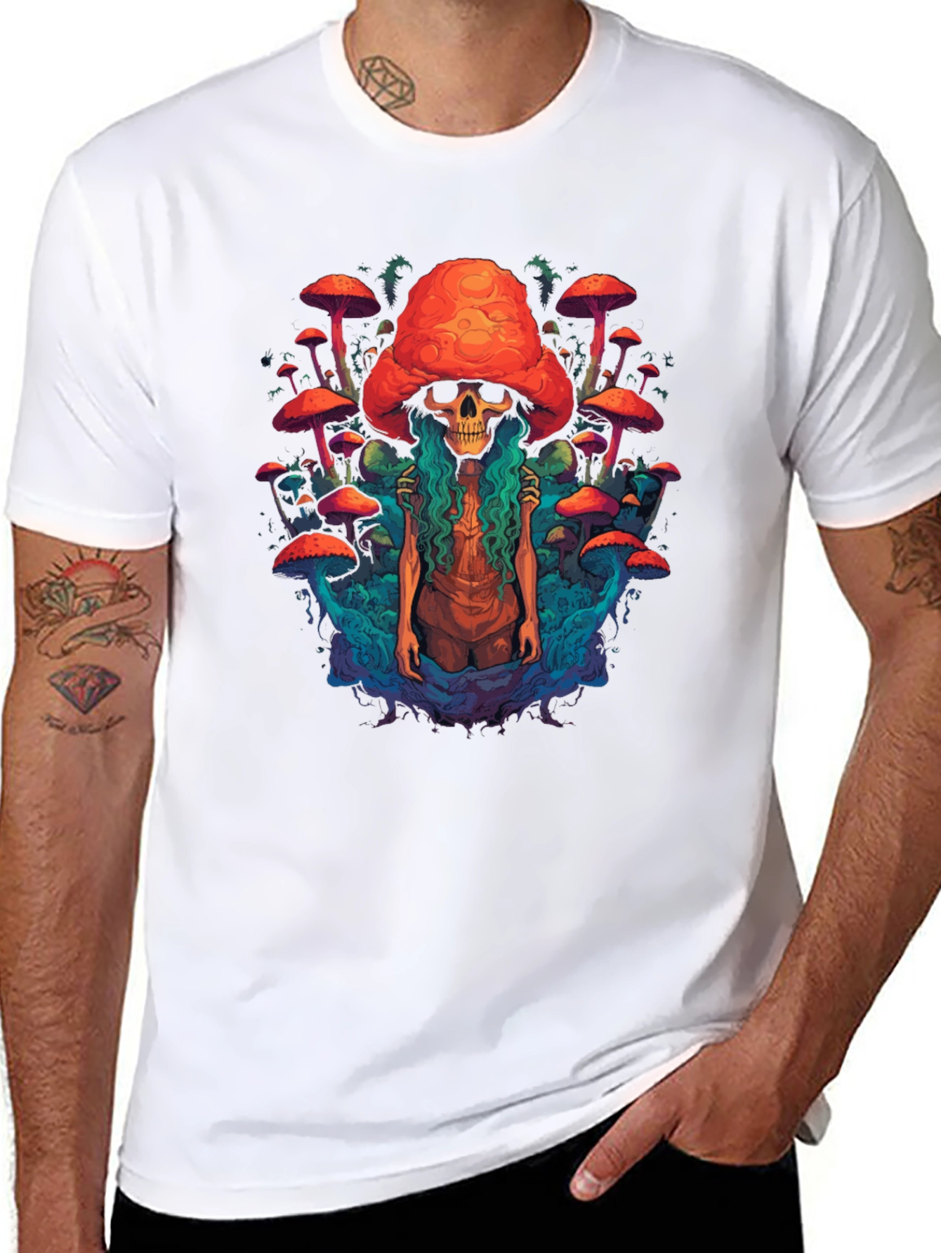 Black Mushroom Skull Graphic Tee - Unique Design view 8
