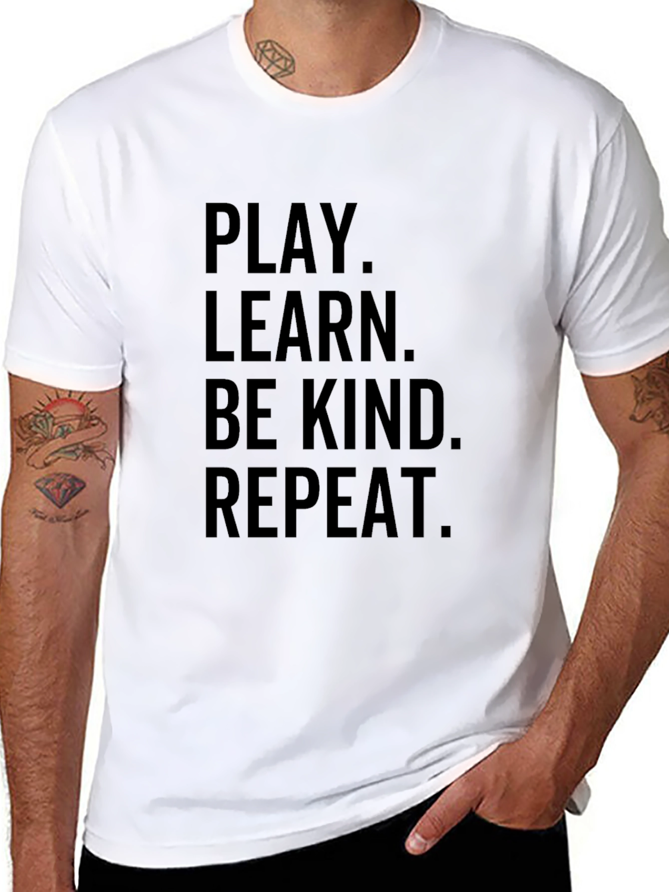 Black Play Learn Be Kind Repeat Black T-Shirt view 8