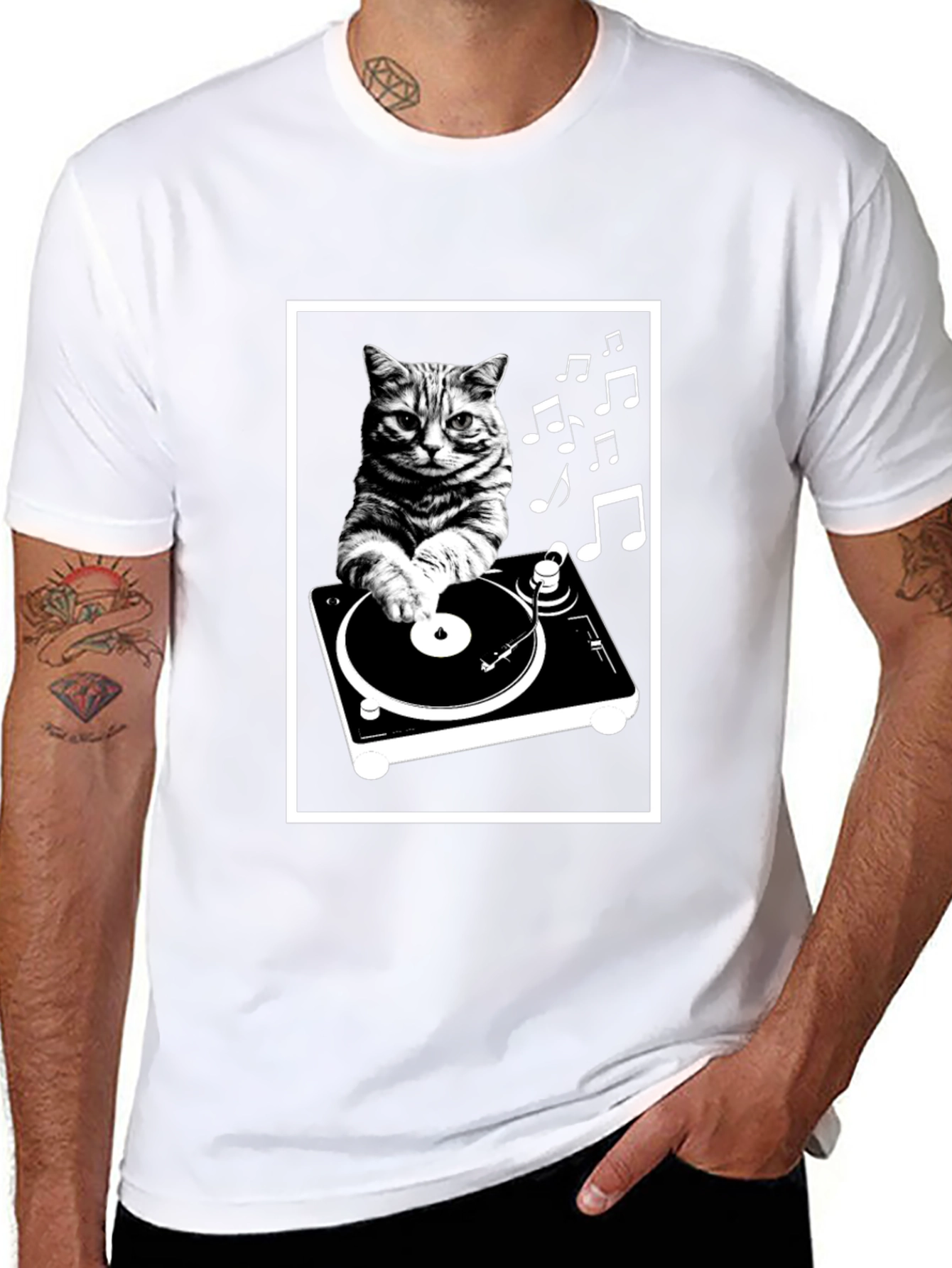 Black DJ Cat T-Shirt - Music Lover's Tee view 8
