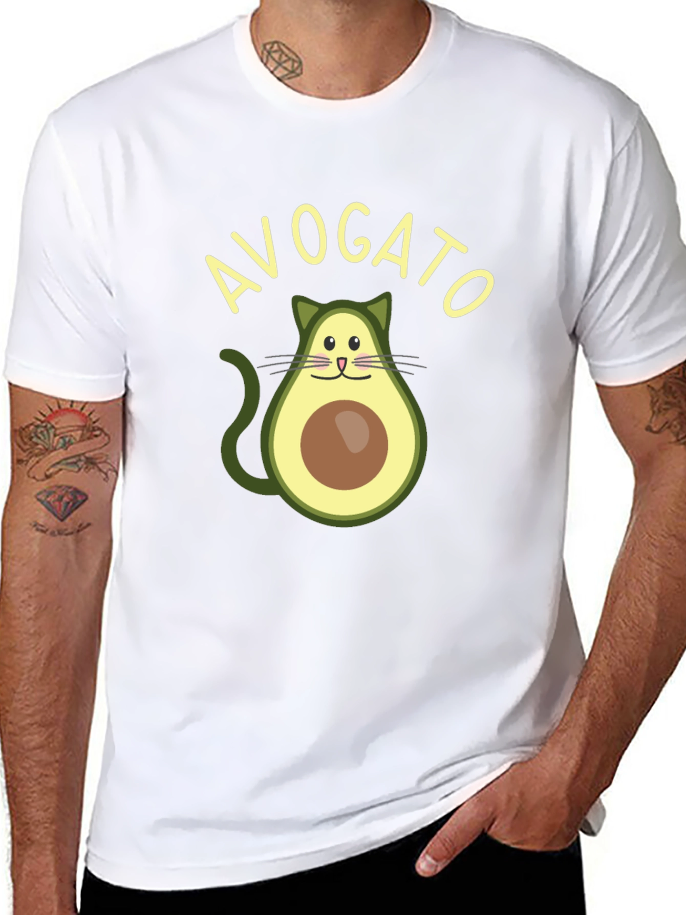 Black Avogato T-Shirt - Funny Avocado Cat Graphic Tee view 8