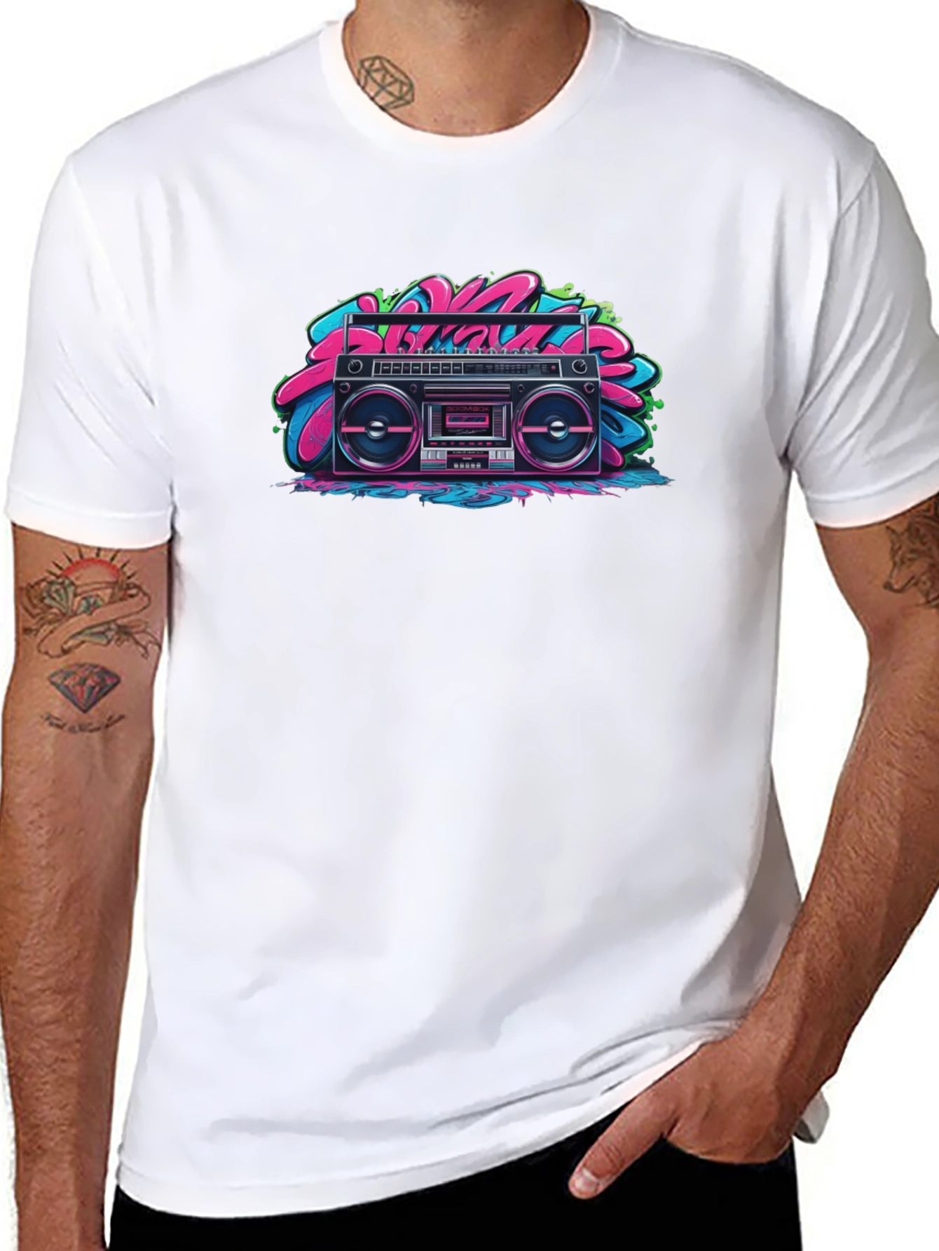Black Retro Boombox Graphic Tee - Black view 8