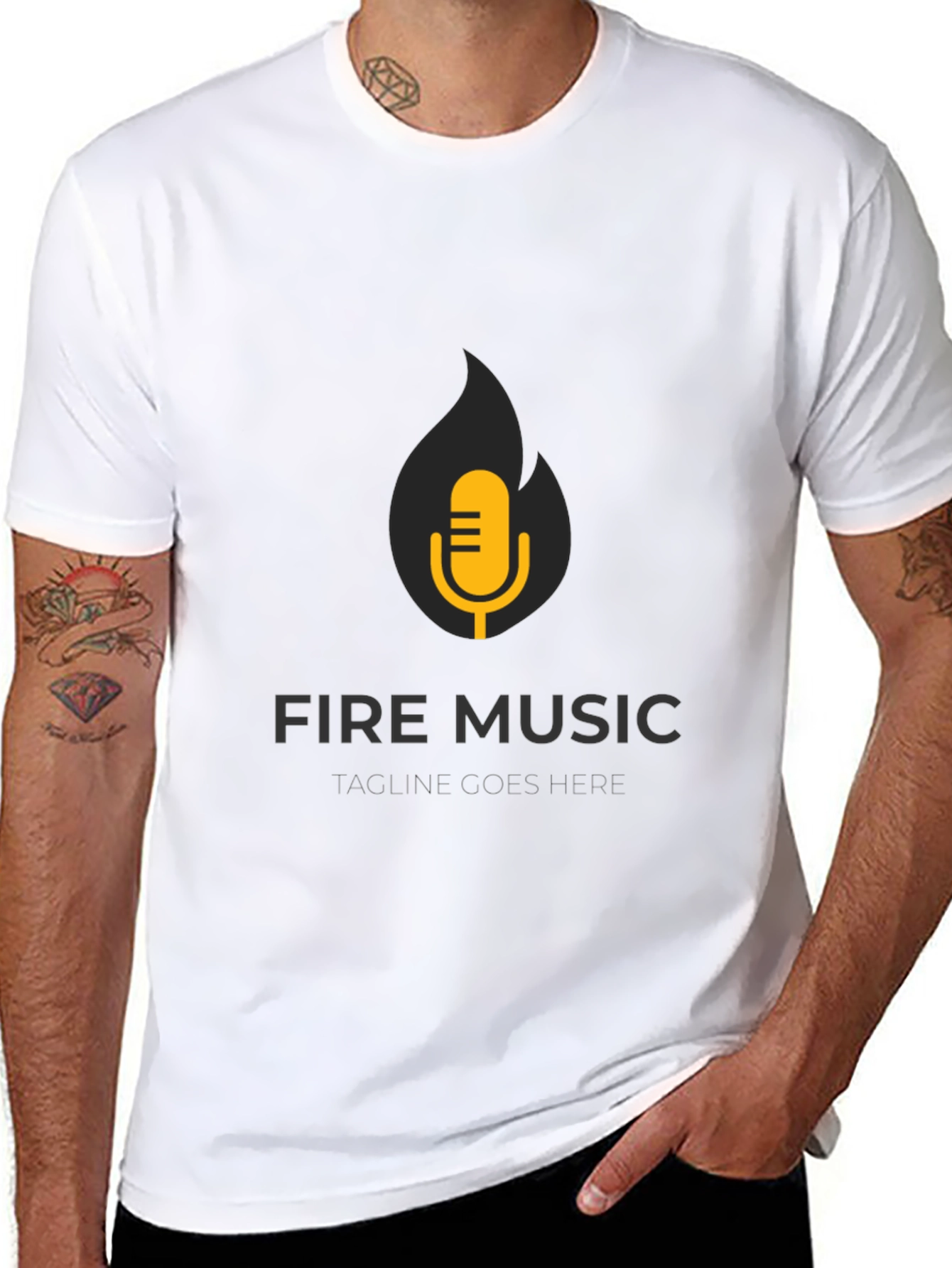 Black Fire Music Graphic Tee - Black Cotton T-Shirt view 8