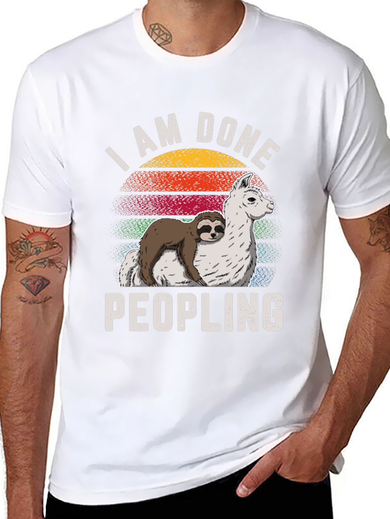 Black I AM DONE Peopling Sloth Llama T-shirt view 8