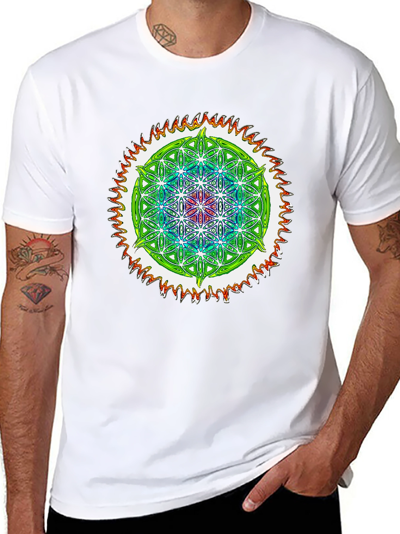Black Psychedelic Flower of Life Graphic Tee view 8