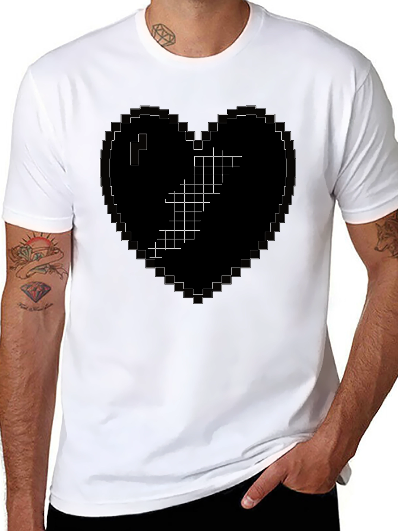 Black Pixelated Heart Broken Graphic T-Shirt view 8