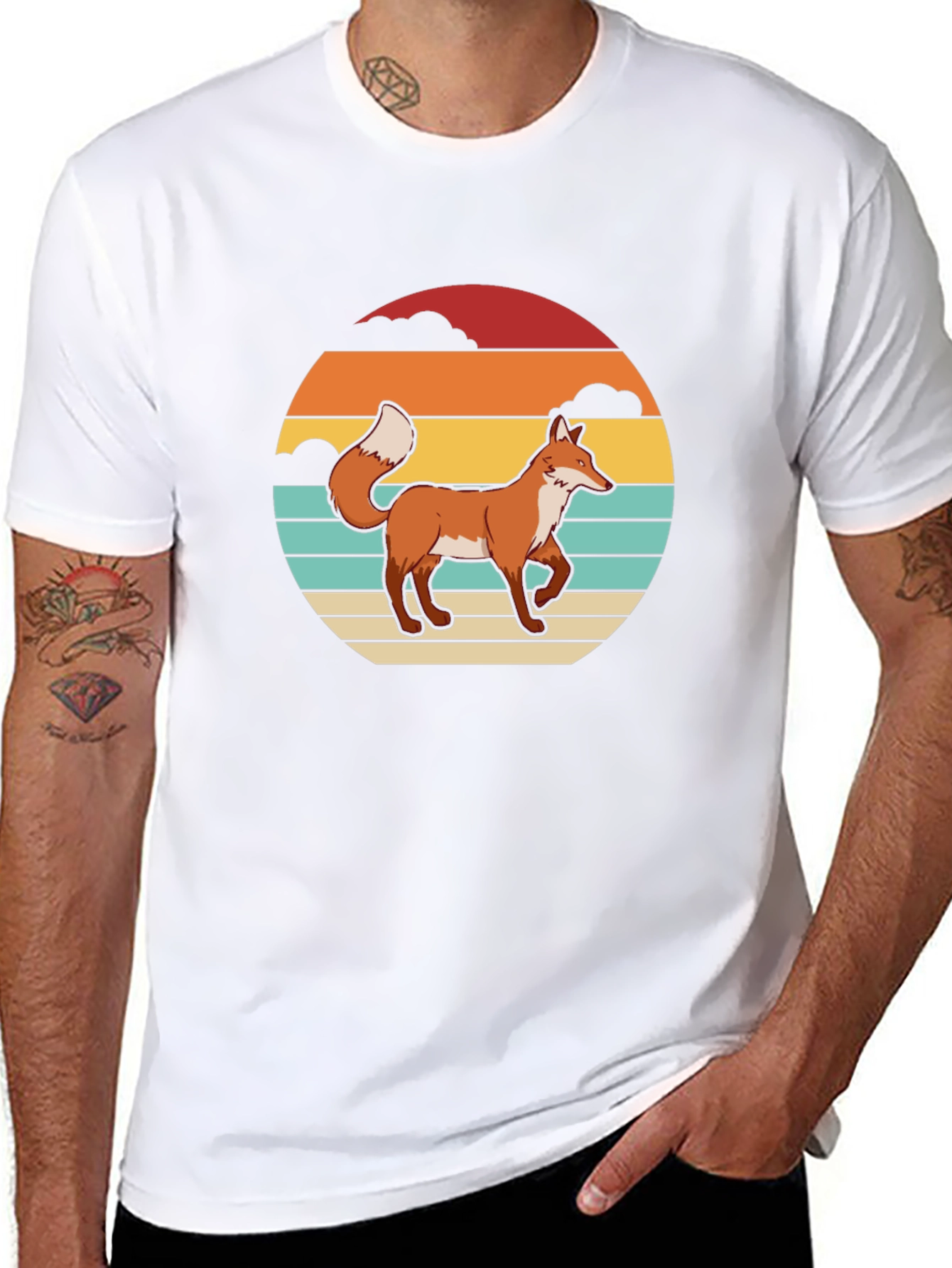 Black Retro Fox Graphic Tee - Sunset Design view 8
