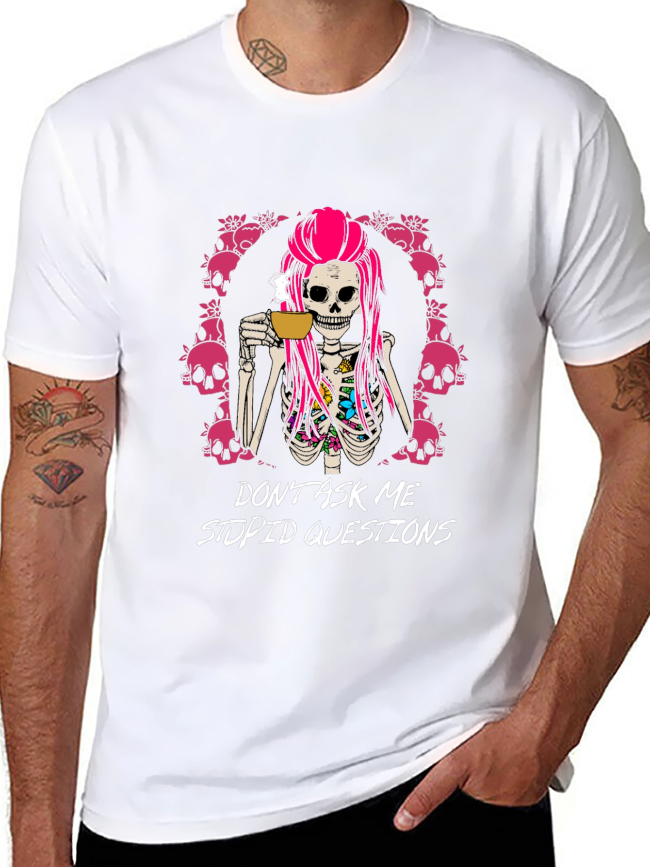 Black Sarcastic Skeleton T-Shirt: Don't Ask Me Stupid Questions view 8