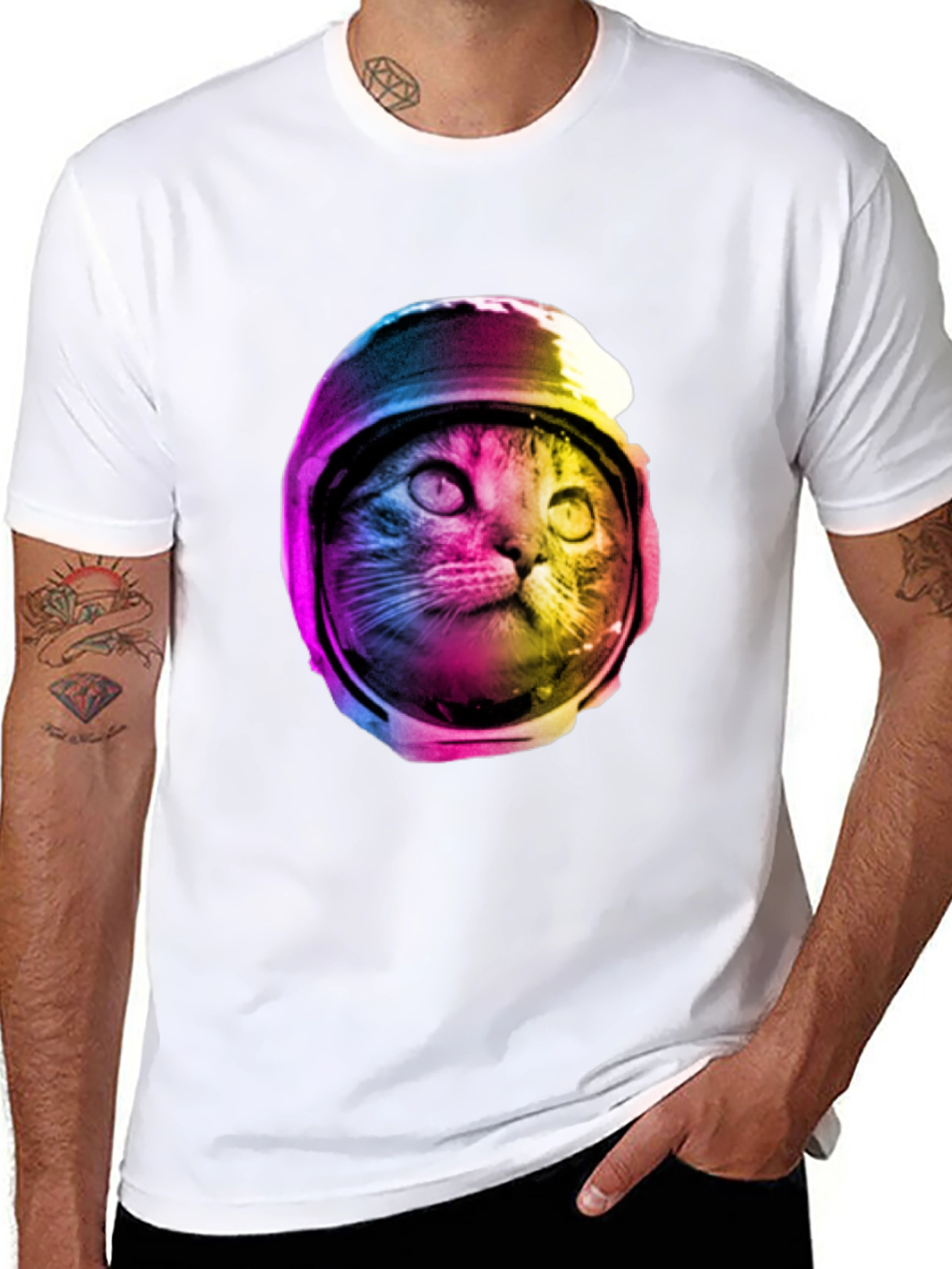 Black Cosmic Cat T-Shirt - Astronaut Kitty Tee view 8