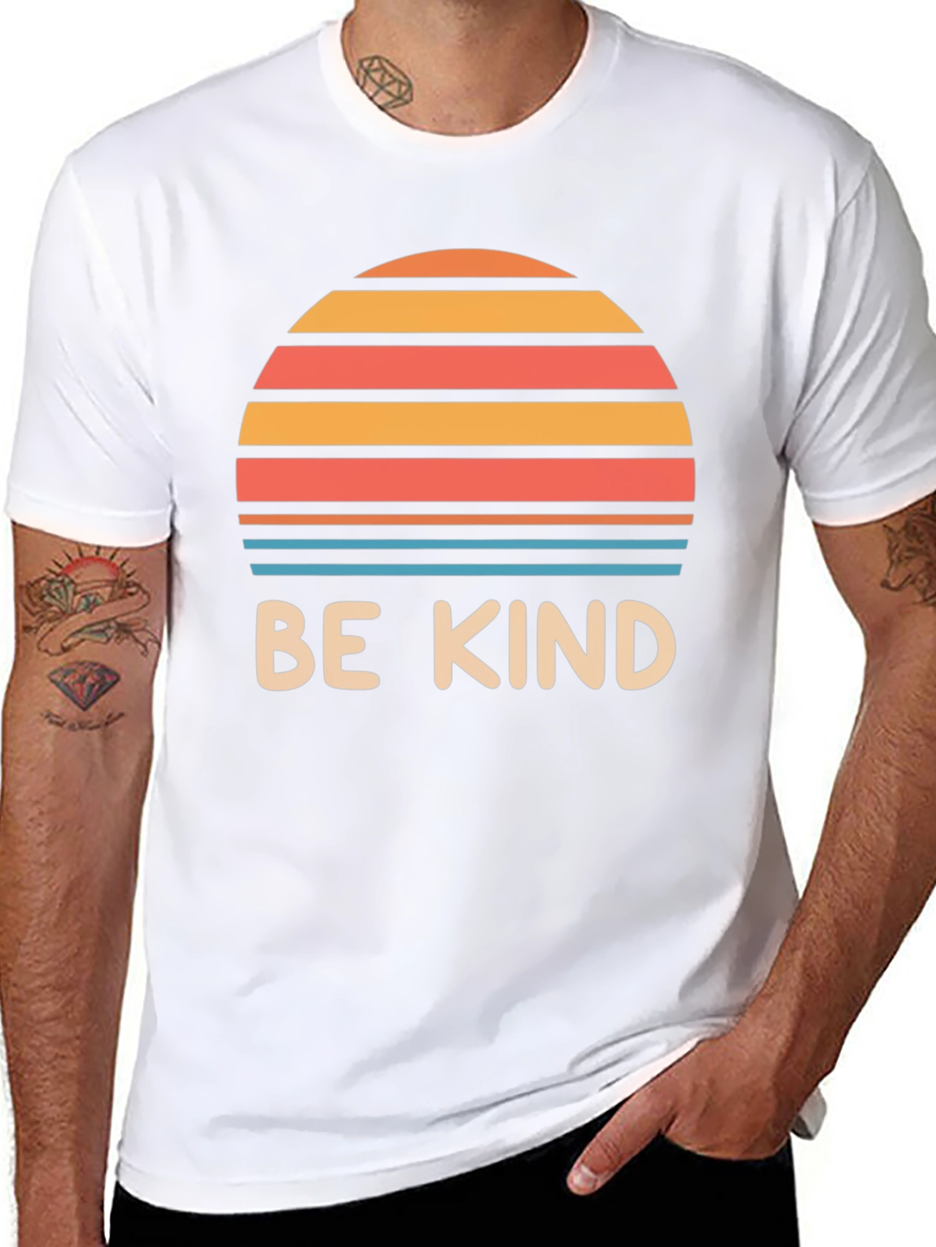 Black Be Kind Retro Sunset Graphic Tee - Black Cotton Blend view 8