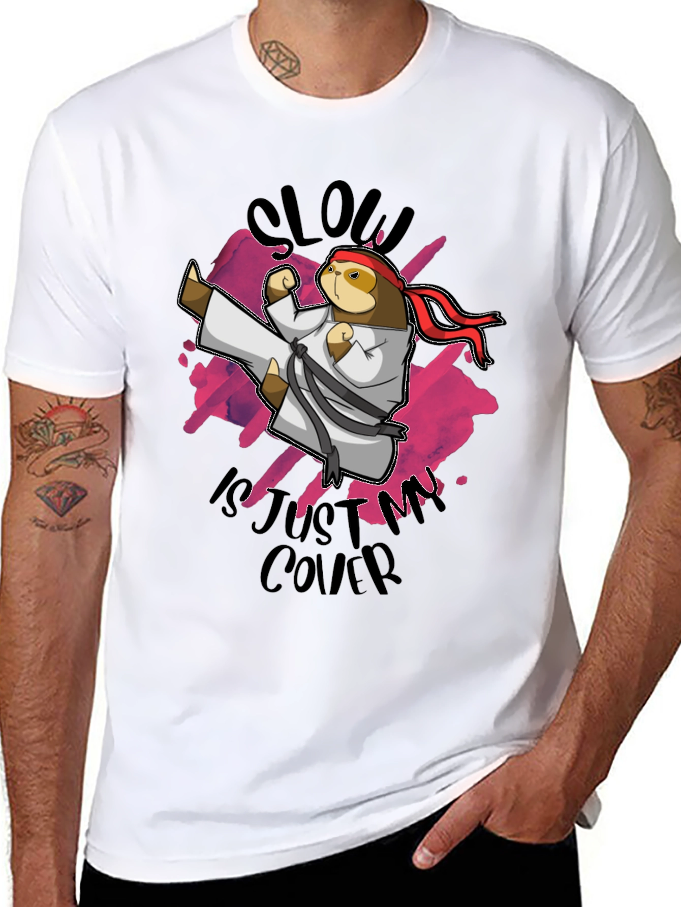 Black Martial Arts Sloth Graphic Tee view 8