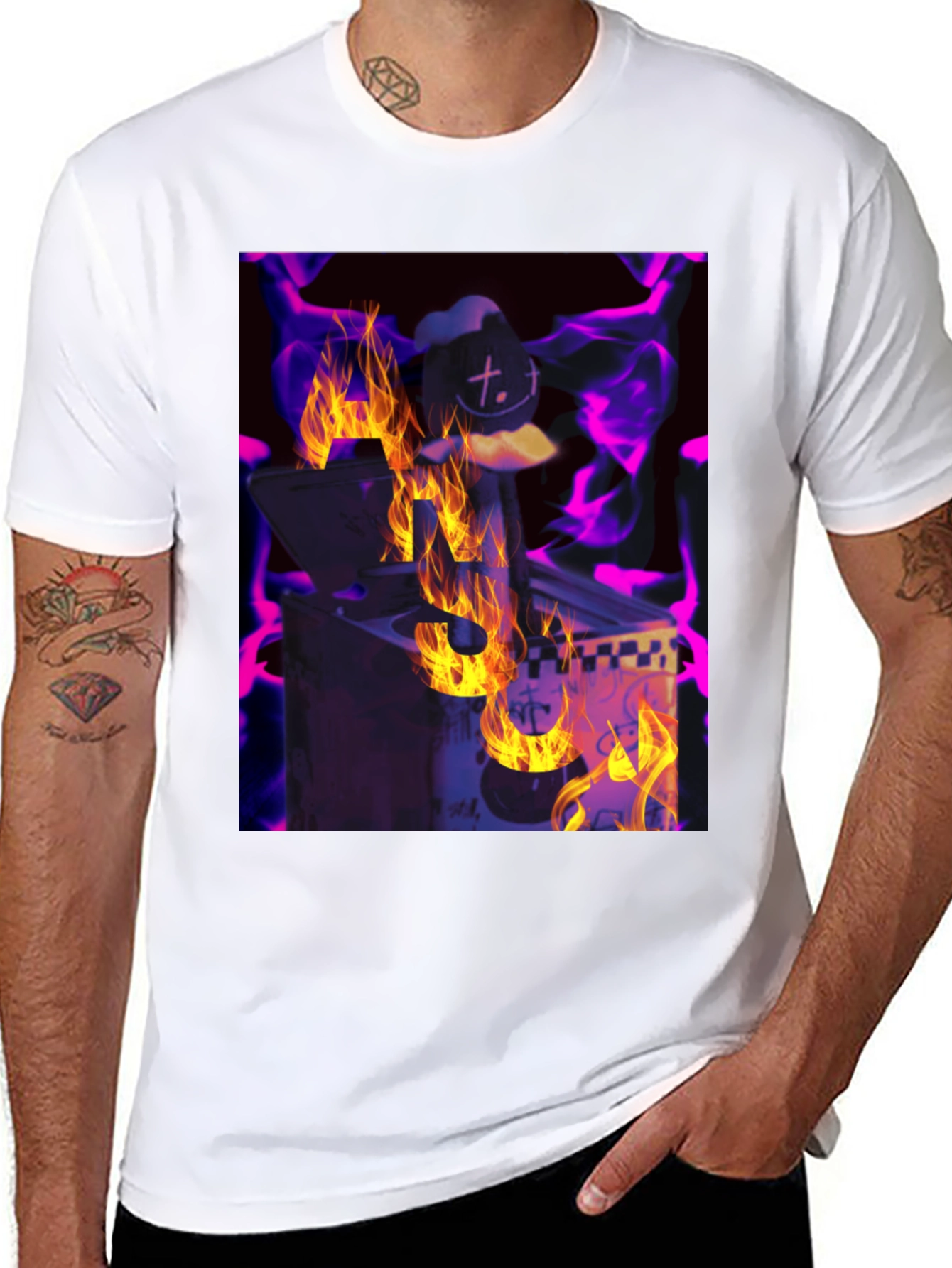 Black Fiery DJ Graphic Tee - Burning Beats T-Shirt view 8
