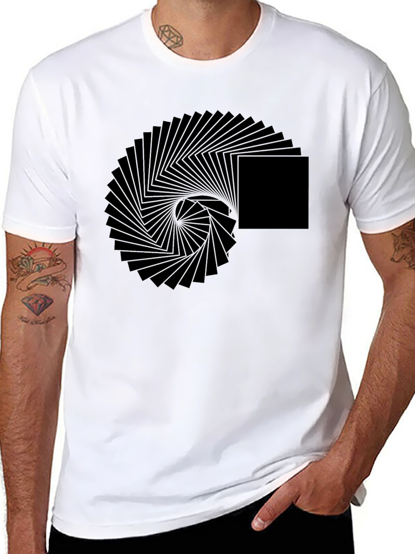Black Geometric Illusion Black T-Shirt view 8