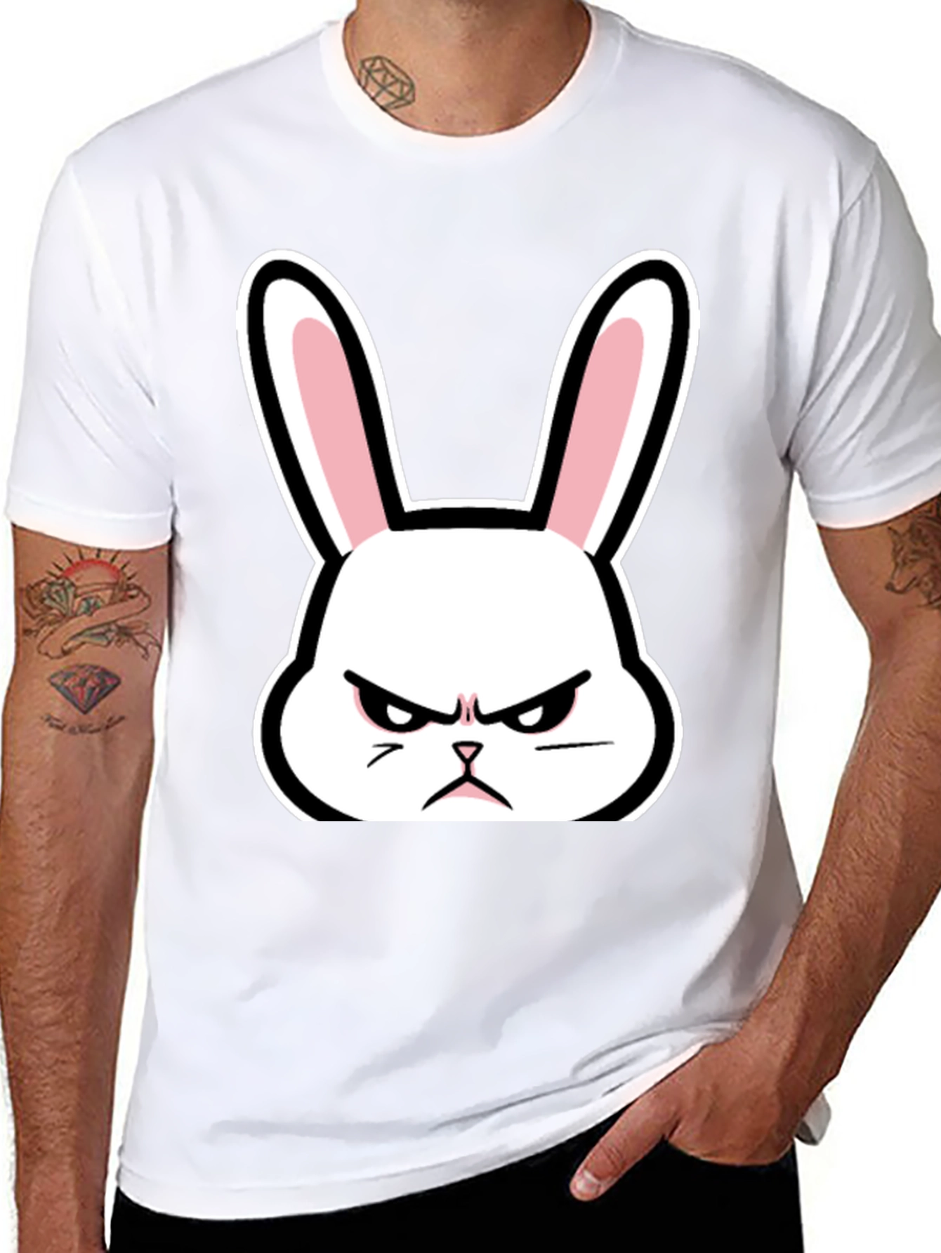 Black Grumpy Bunny T-Shirt - Black Cotton Angry Rabbit Tee view 8