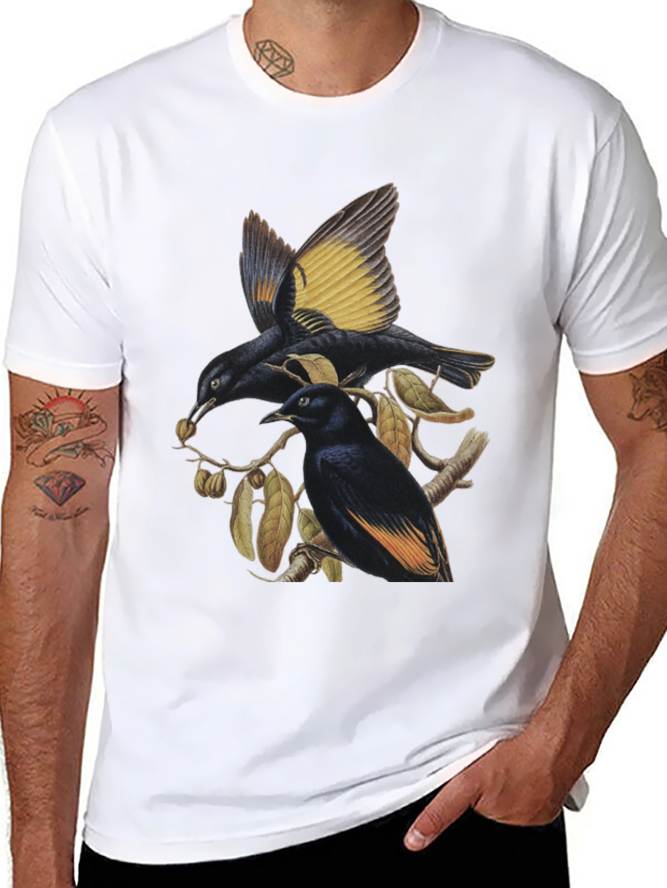 Black Birds on Branch Graphic Tee view 8