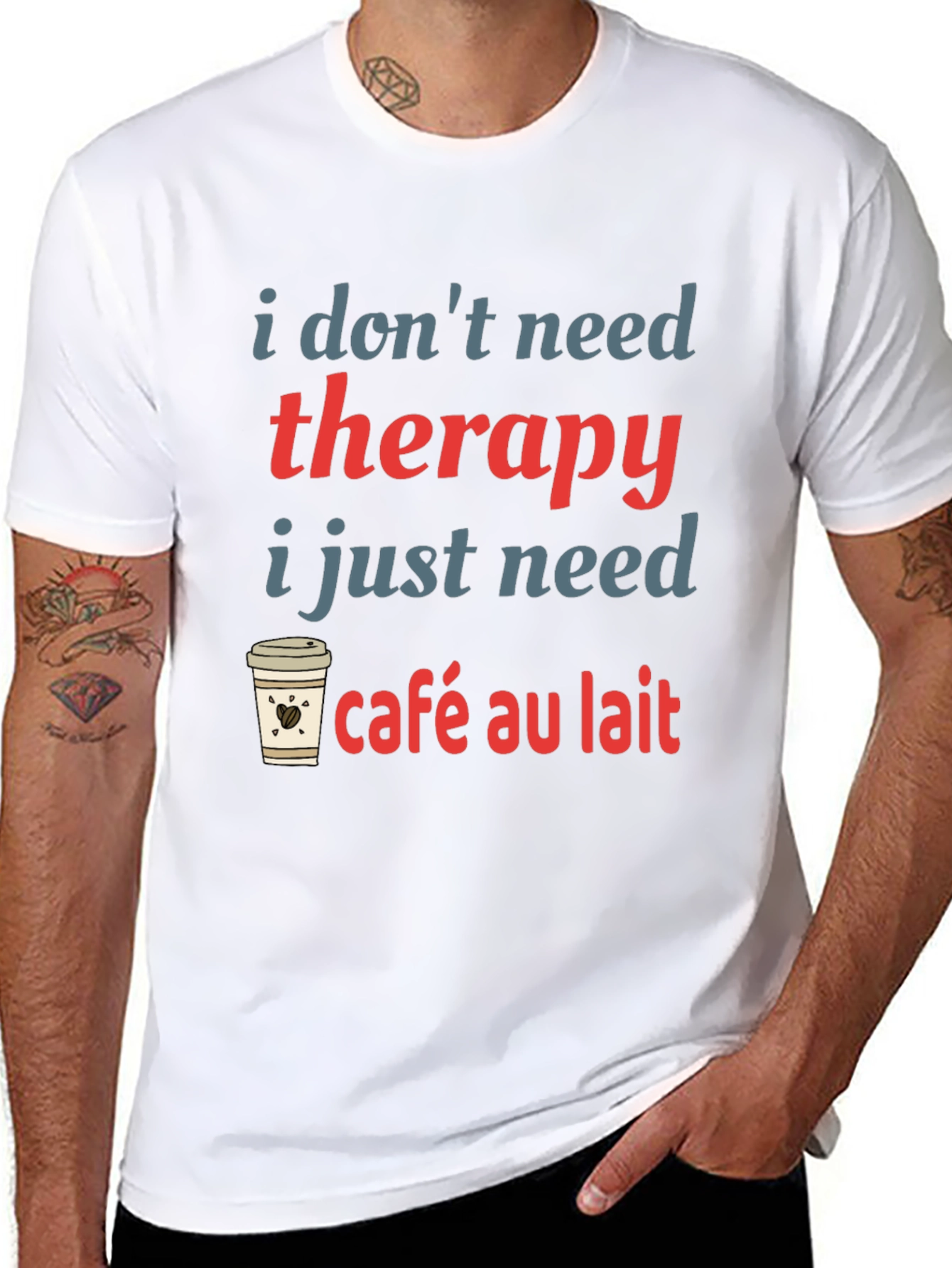 Black Cafe Au Lait Therapy T-Shirt Funny Coffee Lover Tee view 8