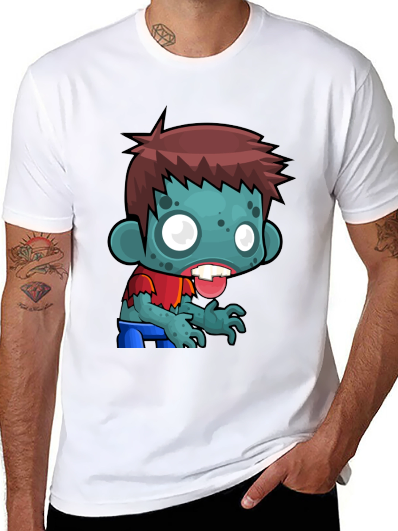 Black Cartoon Zombie Graphic T-Shirt - Mens Black Tee view 8