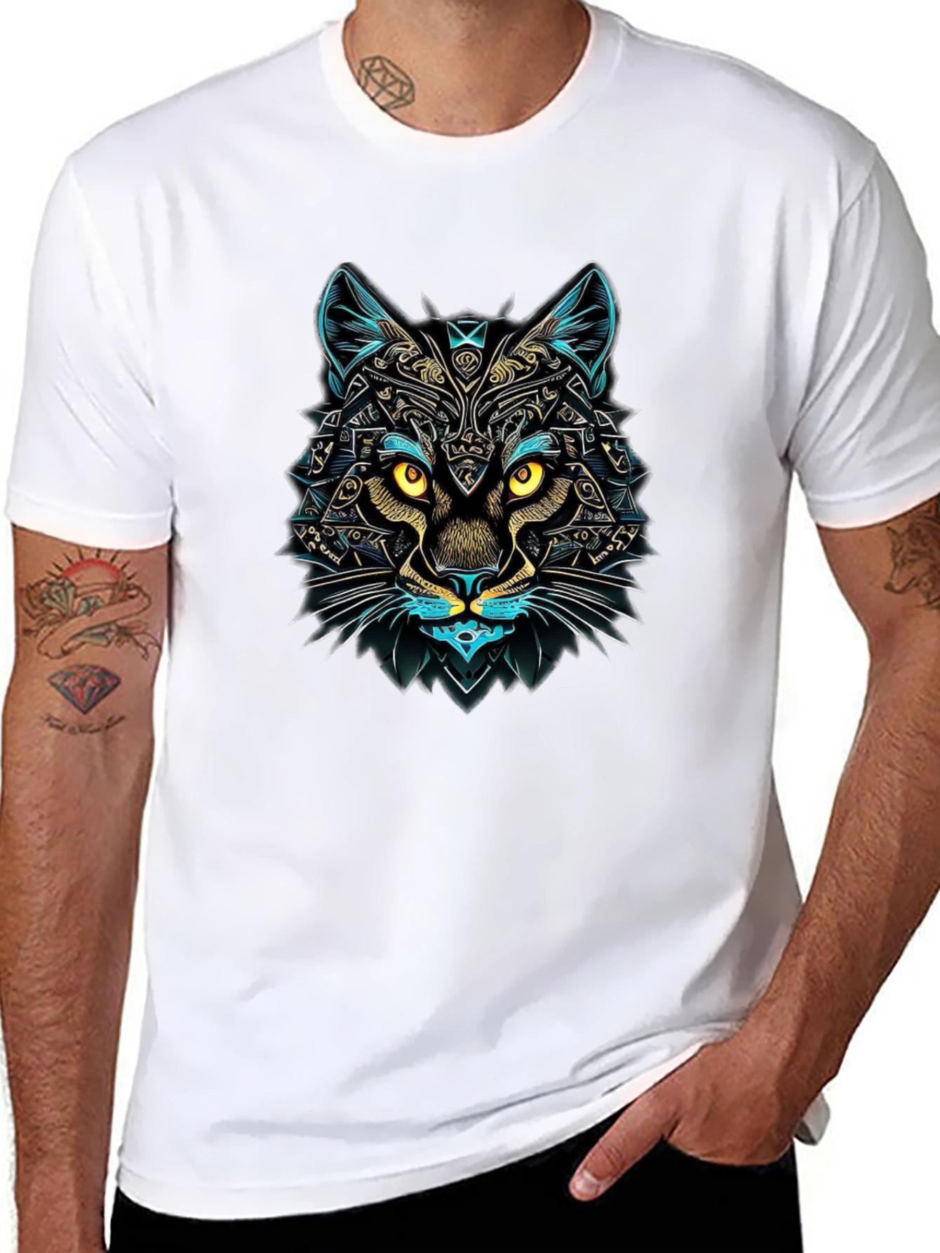 Black Abstract Cat Graphic Tee - Unique Design, Soft Cotton view 8