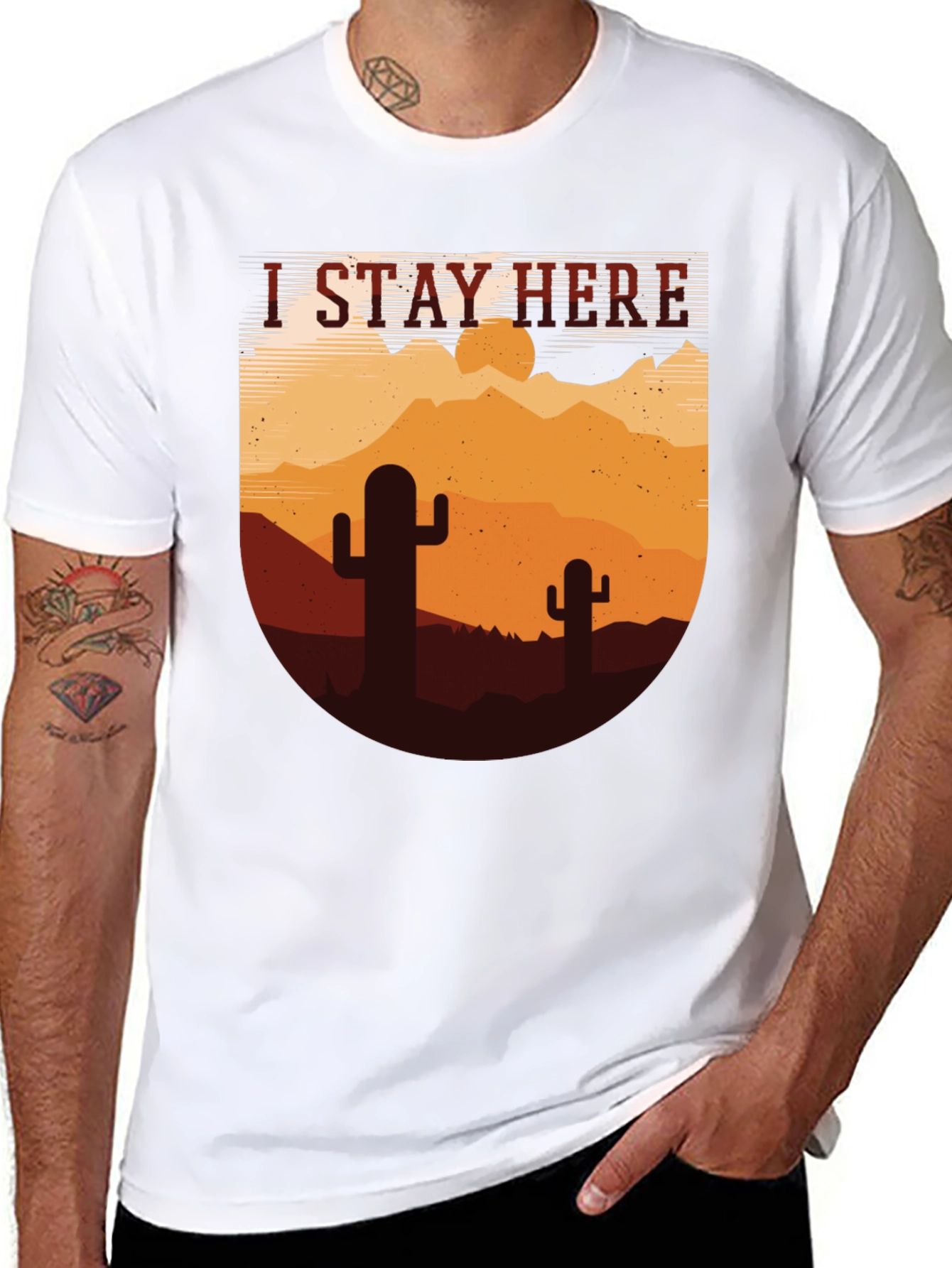 Black I Stay Here Graphic Tee - Desert Cactus Design view 8