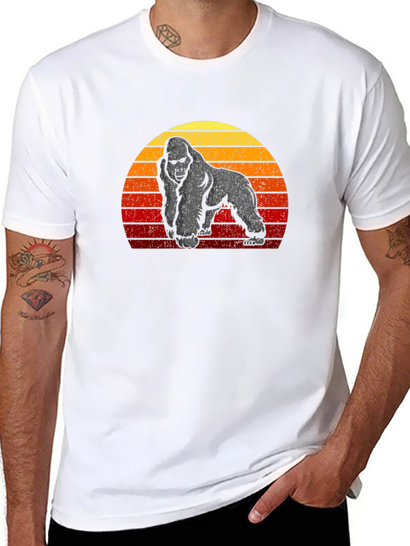 Black Retro Gorilla Sunset Graphic Tee view 8
