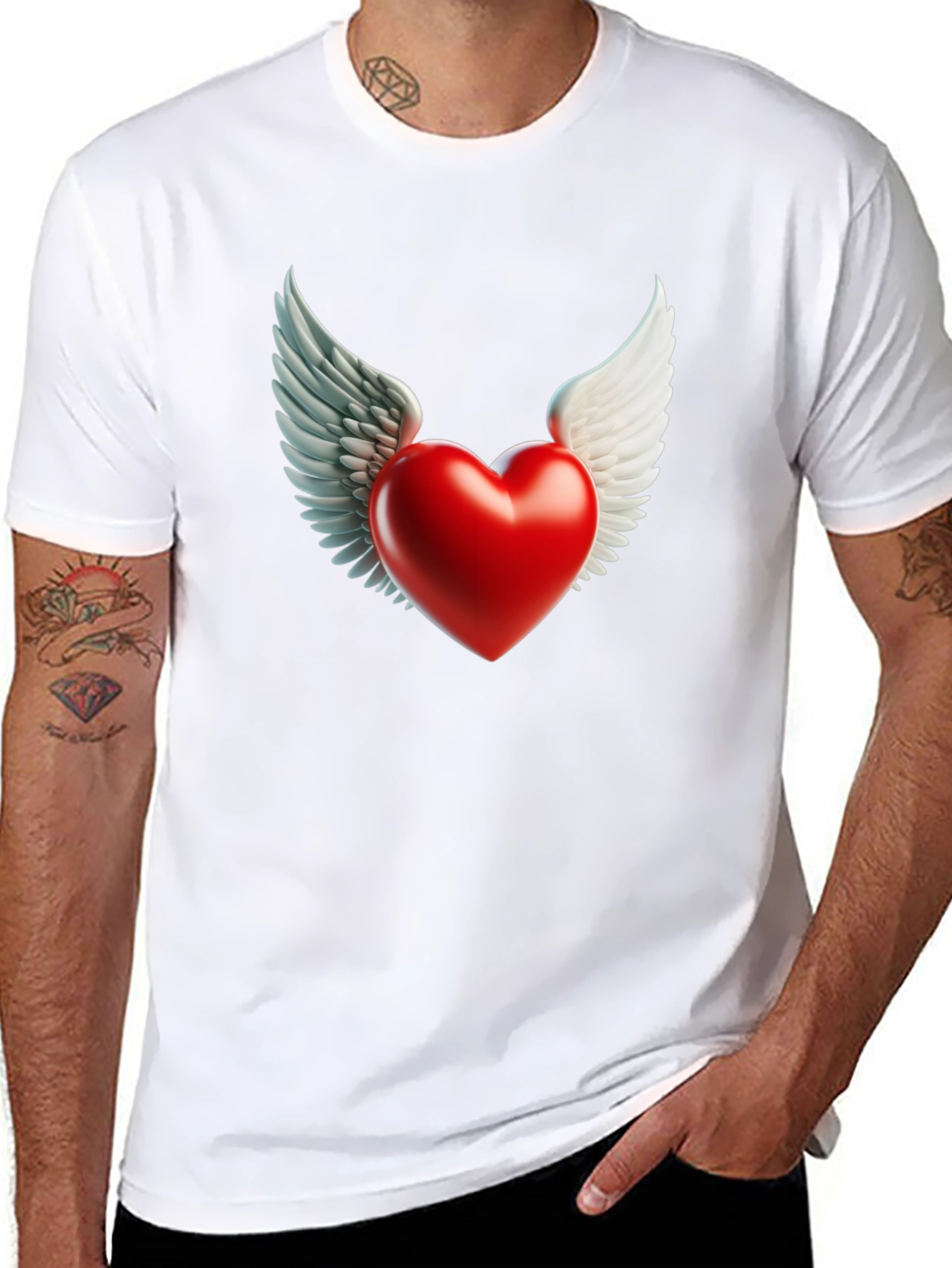Black Winged Heart Graphic Tee - Black Cotton Blend view 8