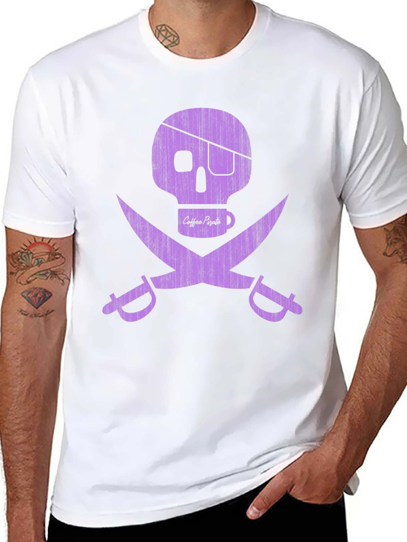 Black Coffee Pirate Graphic T-Shirt - Skull & Swords view 8