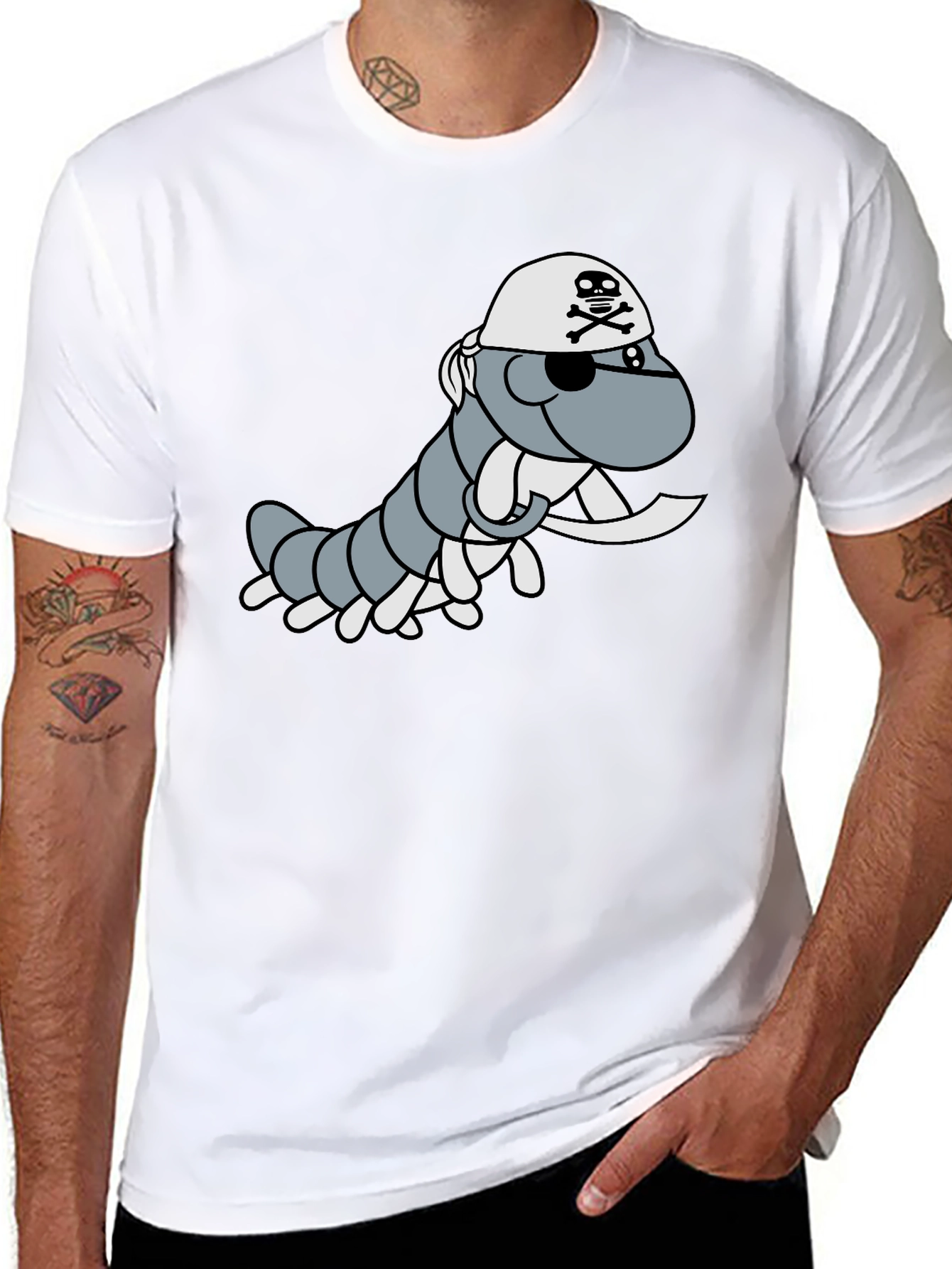 Black Pirate Centipede Graphic Tee - Black Cotton T-Shirt view 8