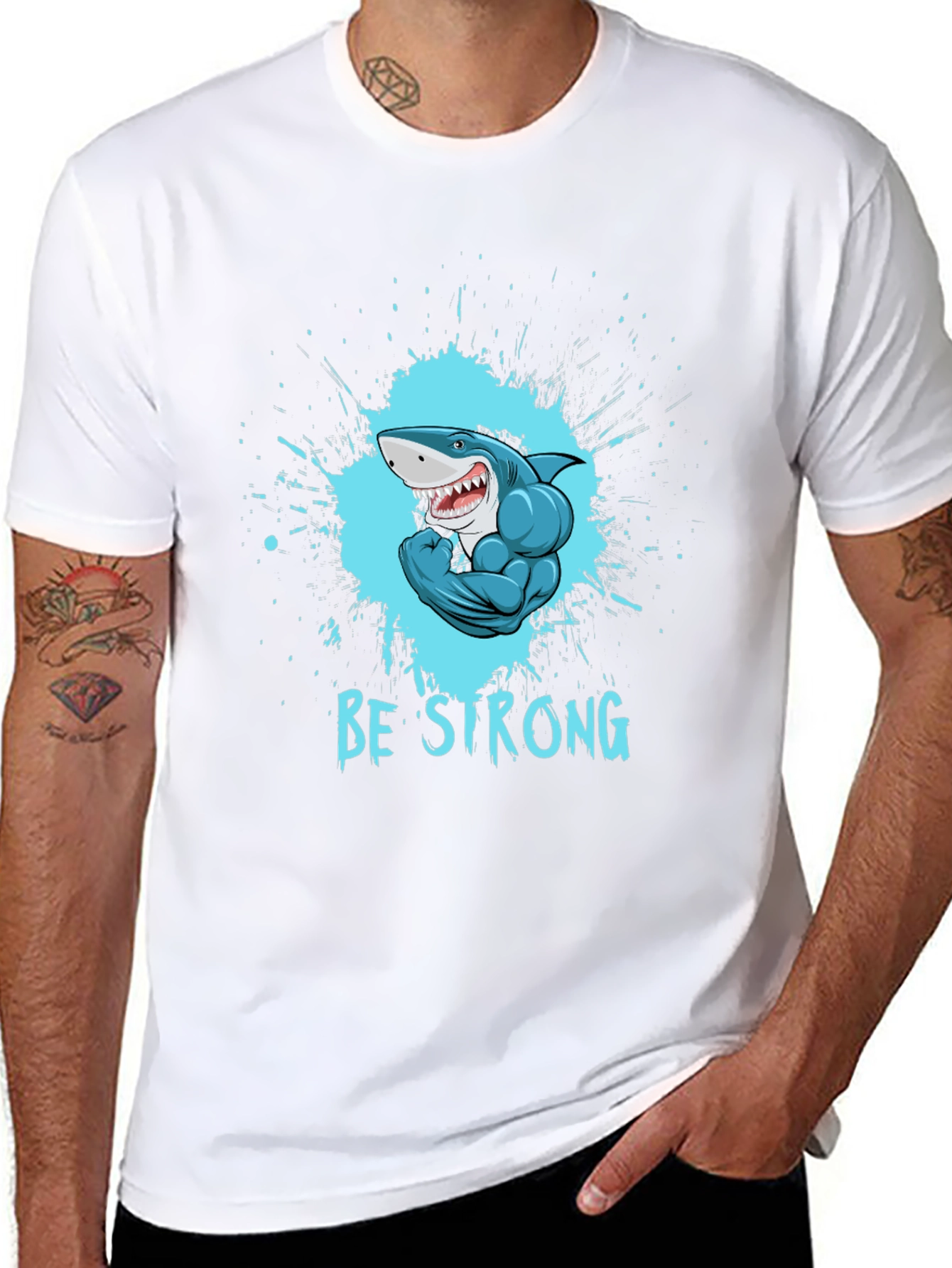 Black Be Strong Shark Graphic Tee view 8