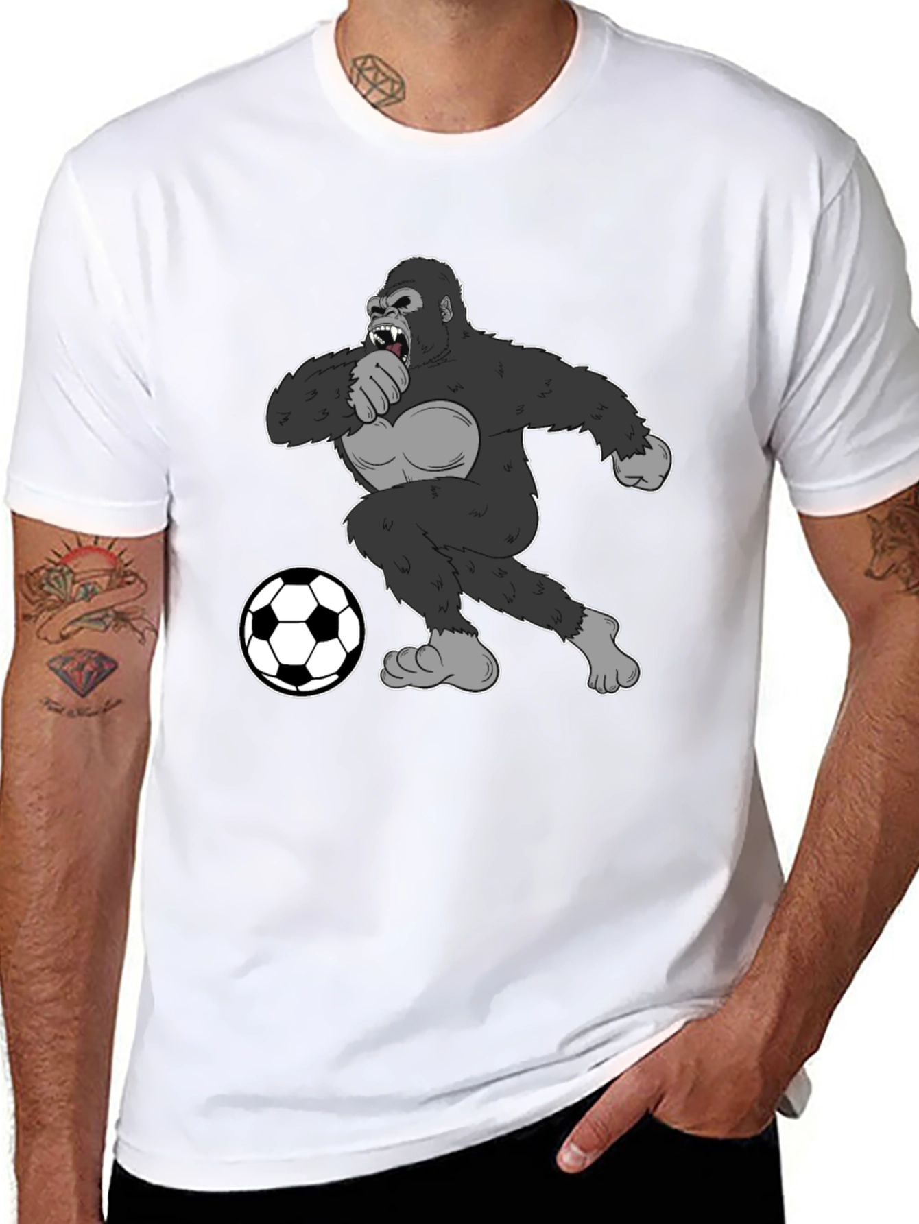 Black Gorilla Soccer Fan T-Shirt - Black Graphic Tee view 8
