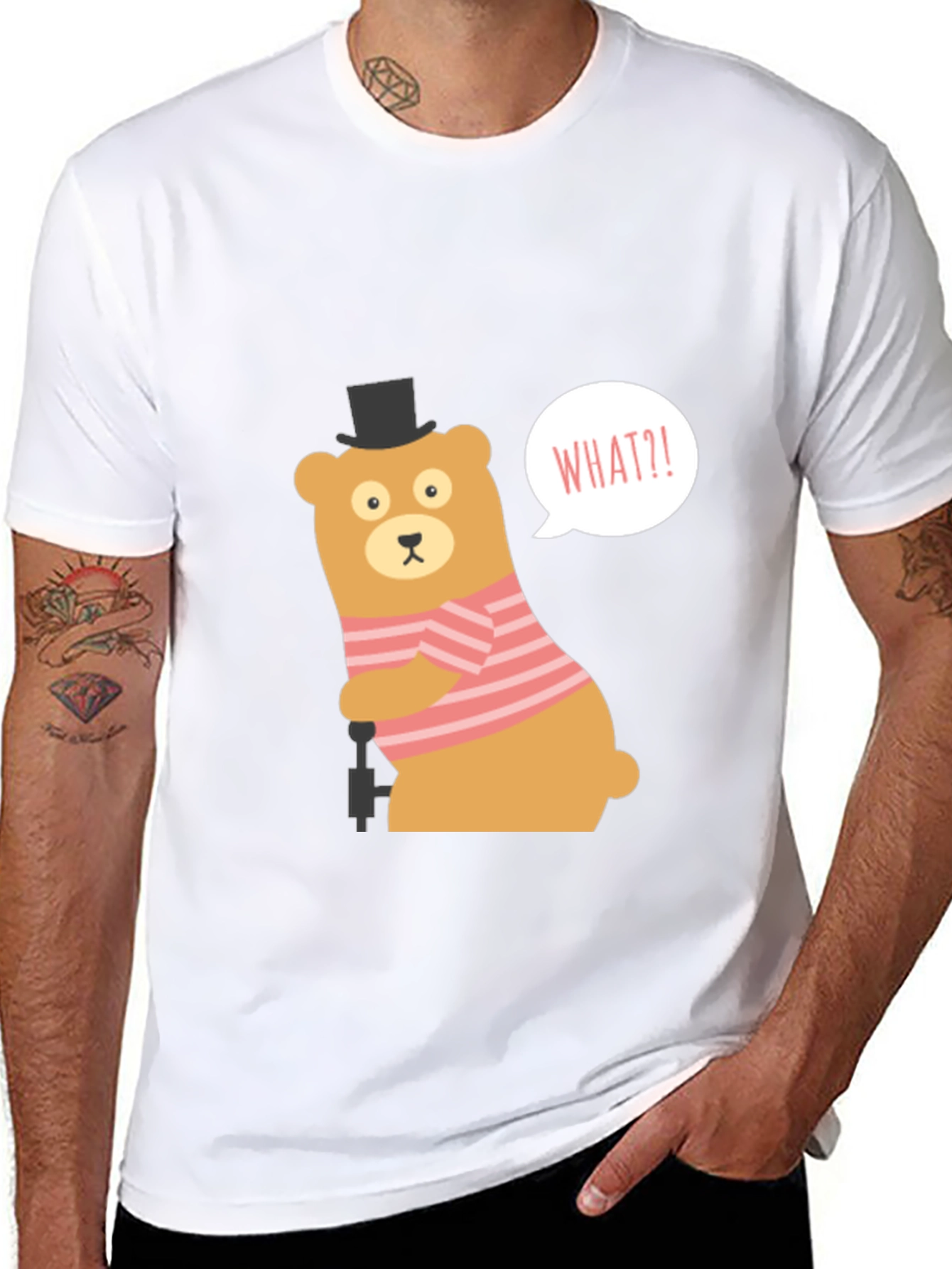 Black Funny Bear What?! Graphic Tee - Black view 8
