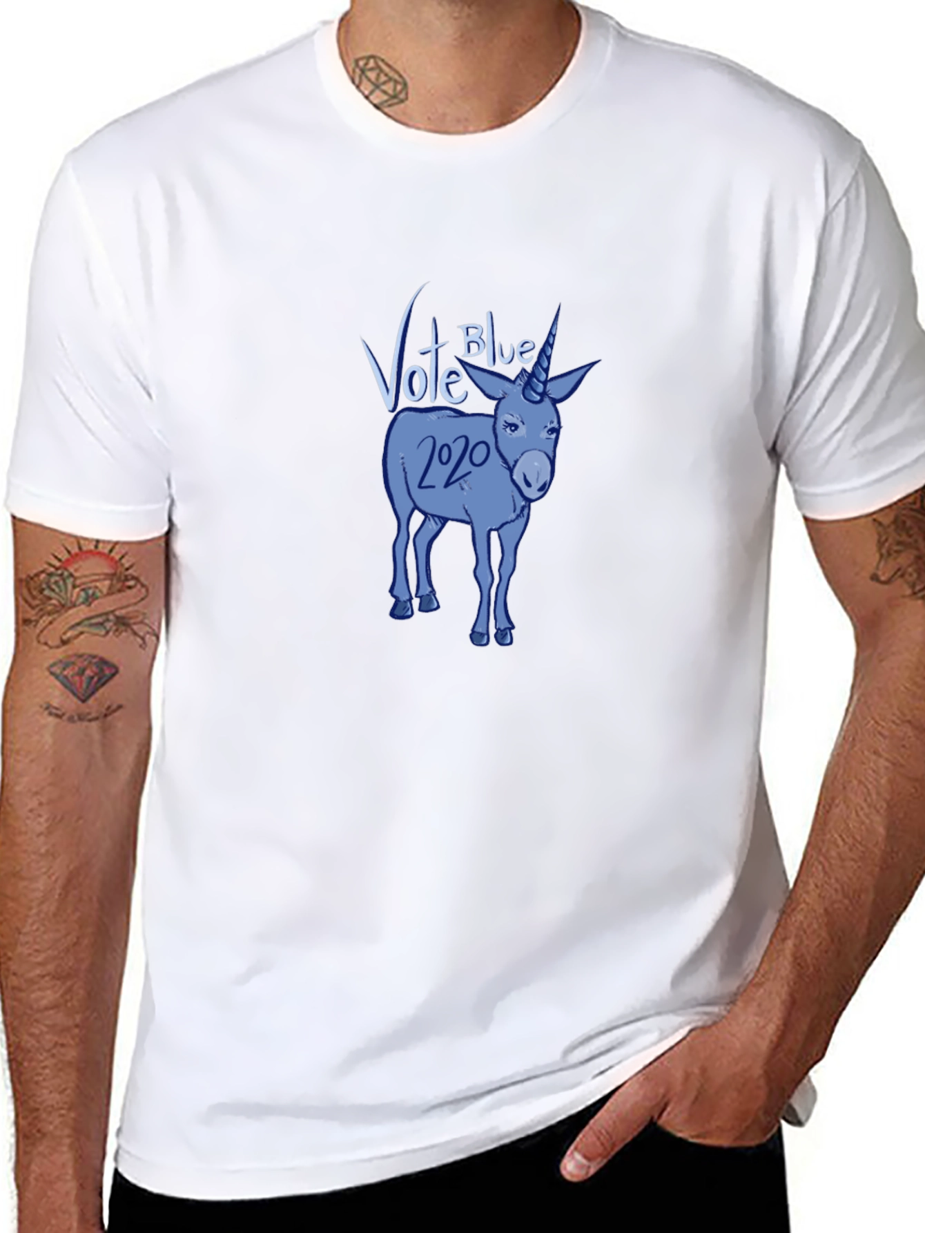 Black Vote Blue 2020 Democrat Donkey Unicorn Graphic T-Shirt view 8