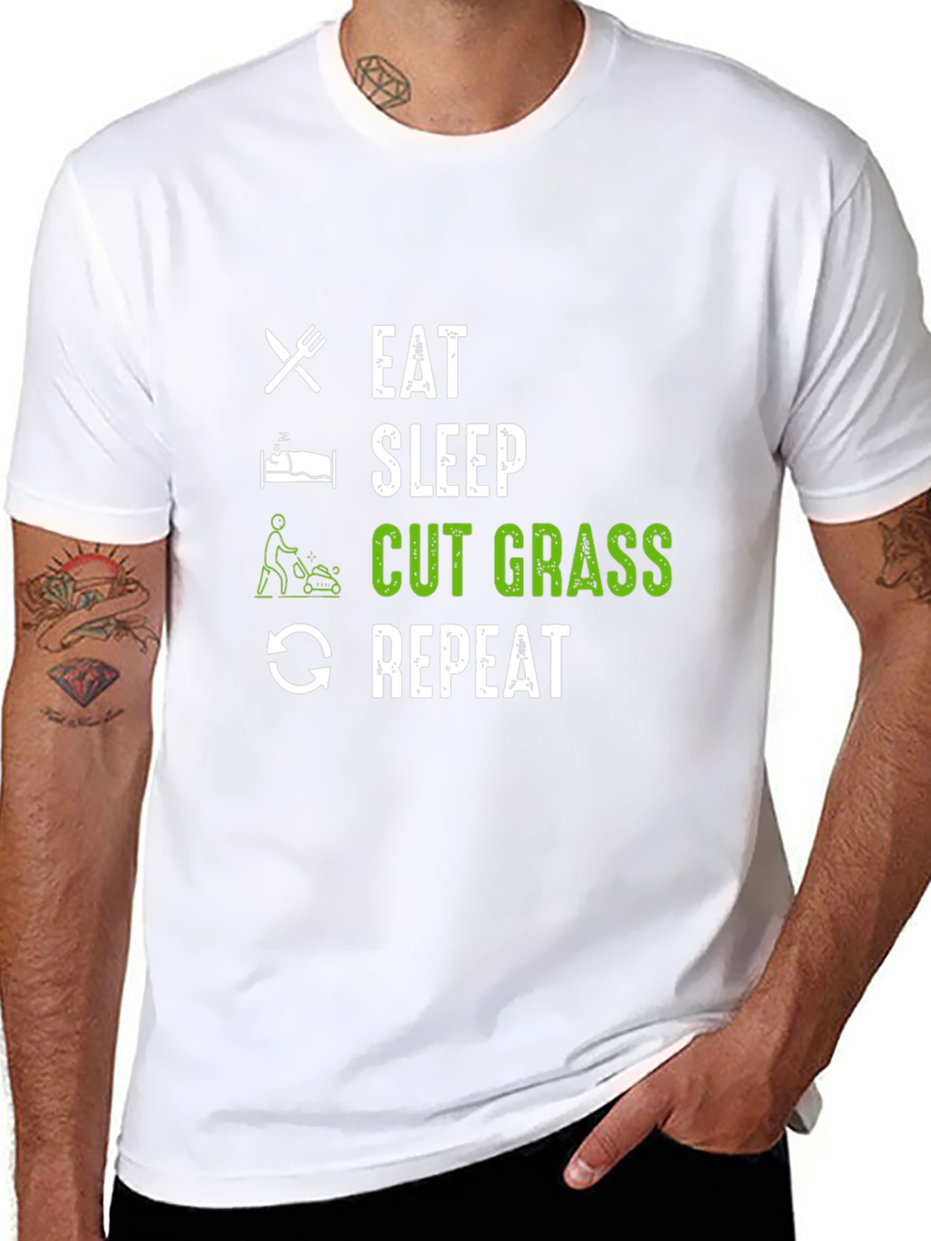 Black Eat Sleep Cut Grass Repeat Graphic Tee view 8