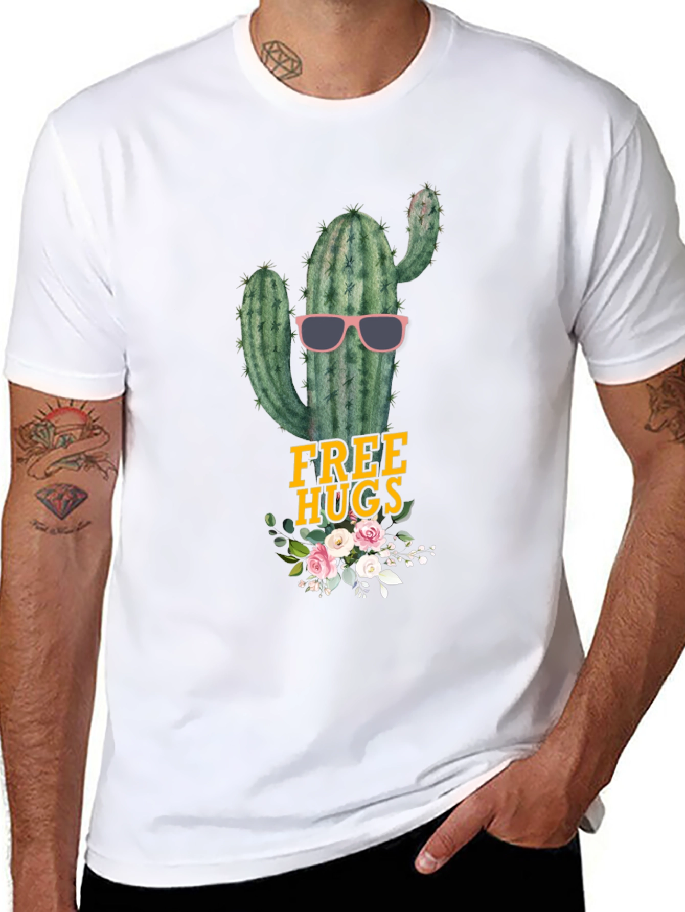 Black Cactus Free Hugs Graphic Tee - Funny Novelty Shirt view 8