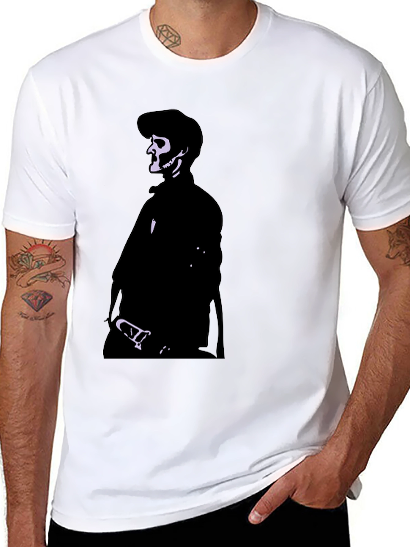 Black Men's Black T-Shirt with Skull Illustration view 8