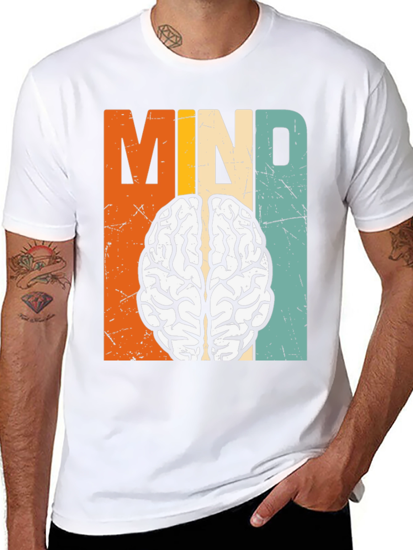 Black Retro Mind Brain Graphic T-Shirt view 8