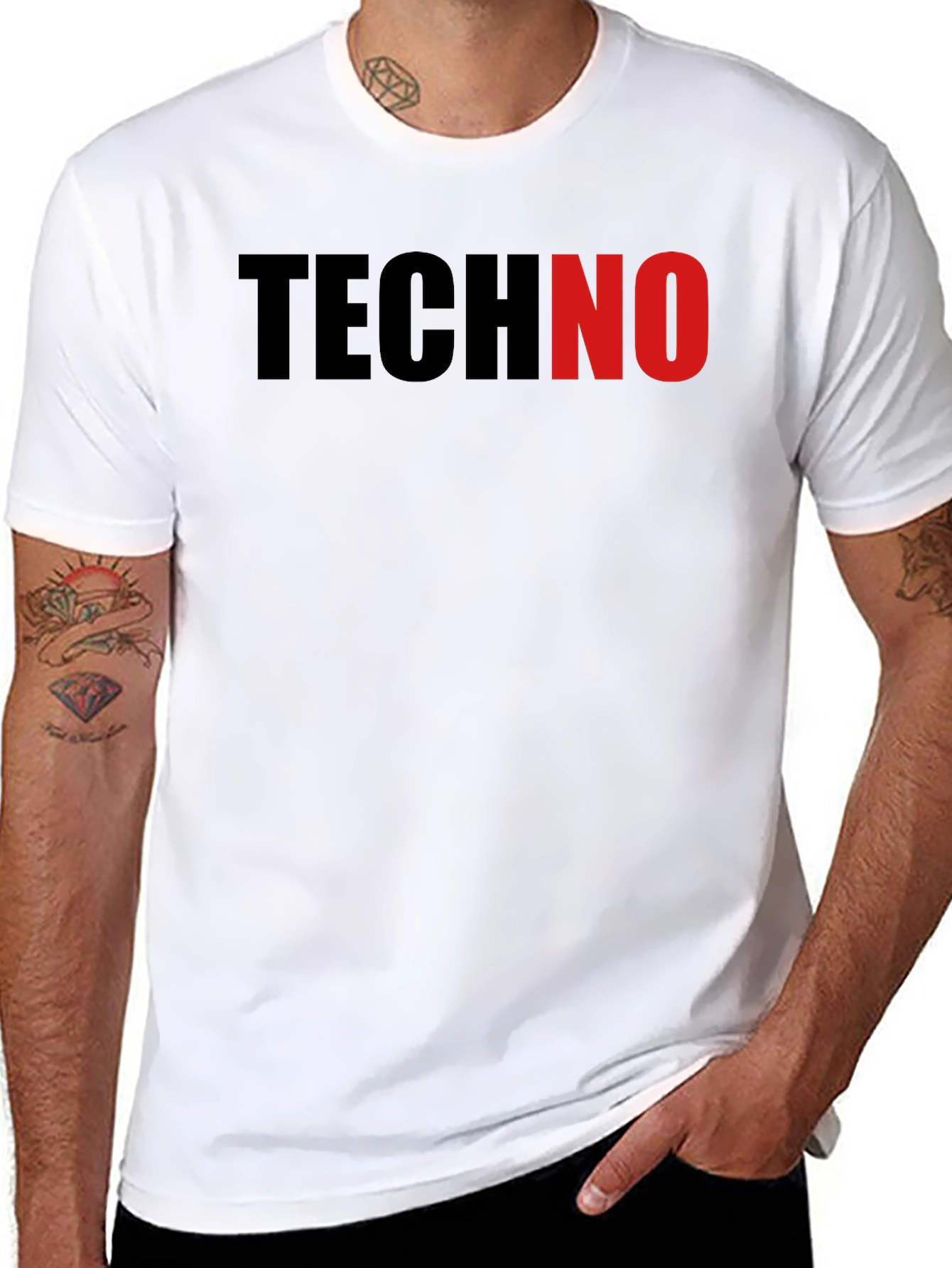 Black Techno T-Shirt - Black Crew Neck Tee view 8
