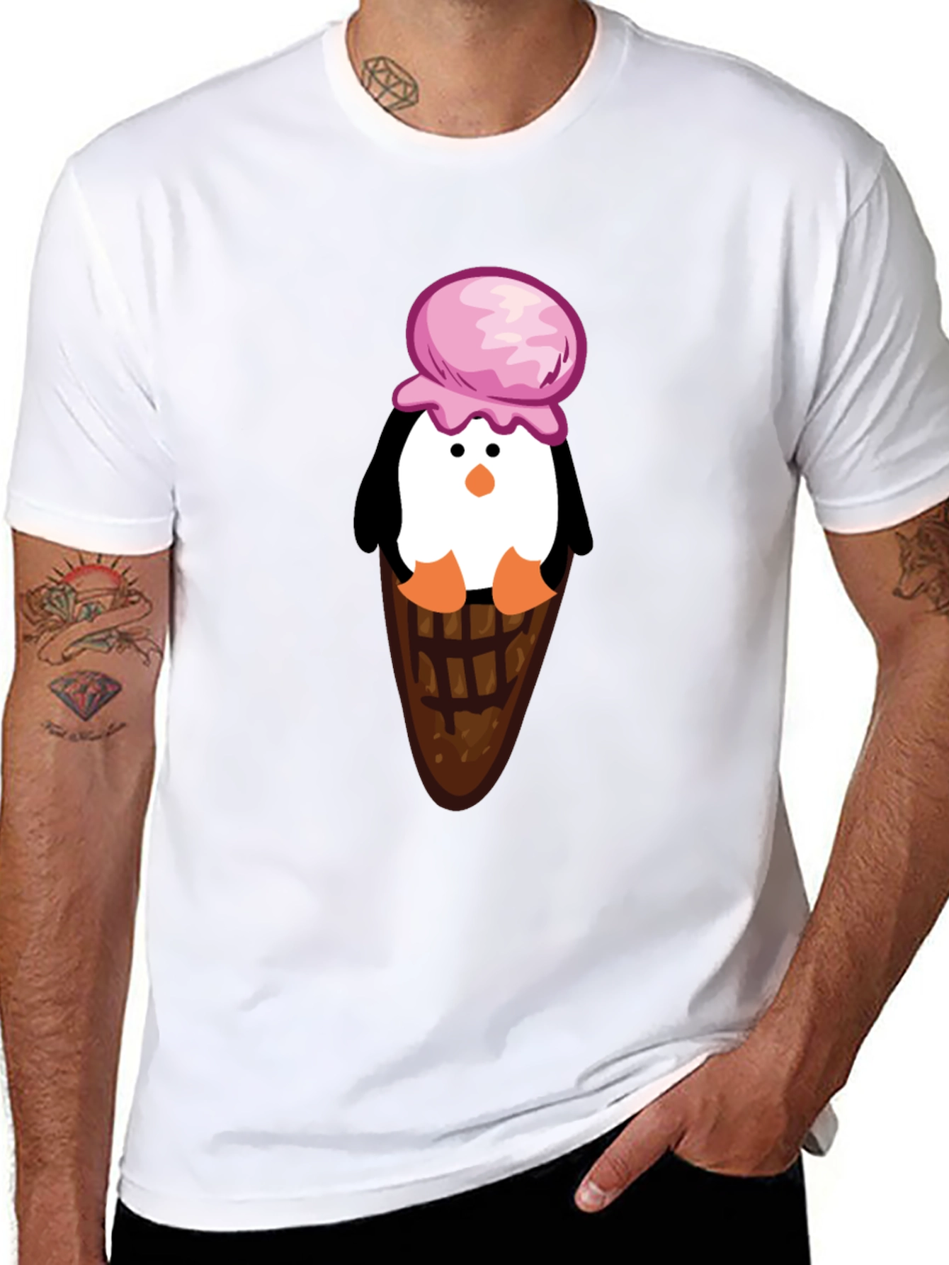 Black Penguin Ice Cream Cone Graphic T-Shirt view 8
