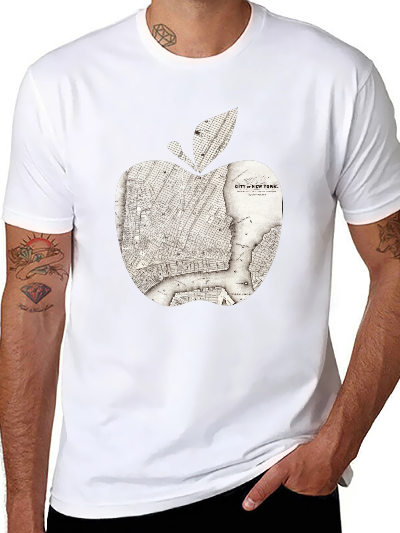Black New York Apple Map Graphic Tee view 8